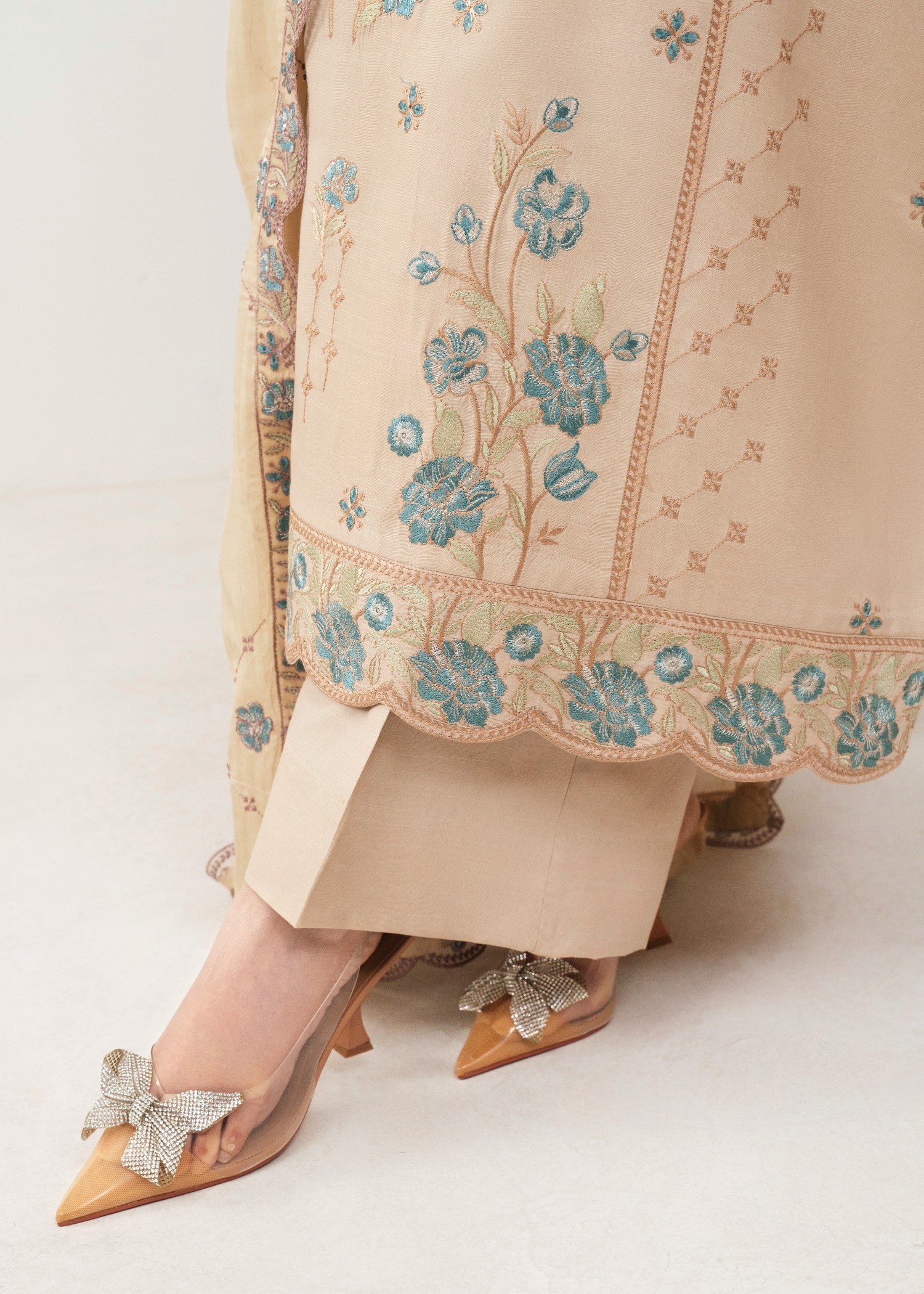 raw silk Kurta Set in Baby blue, khaki brown