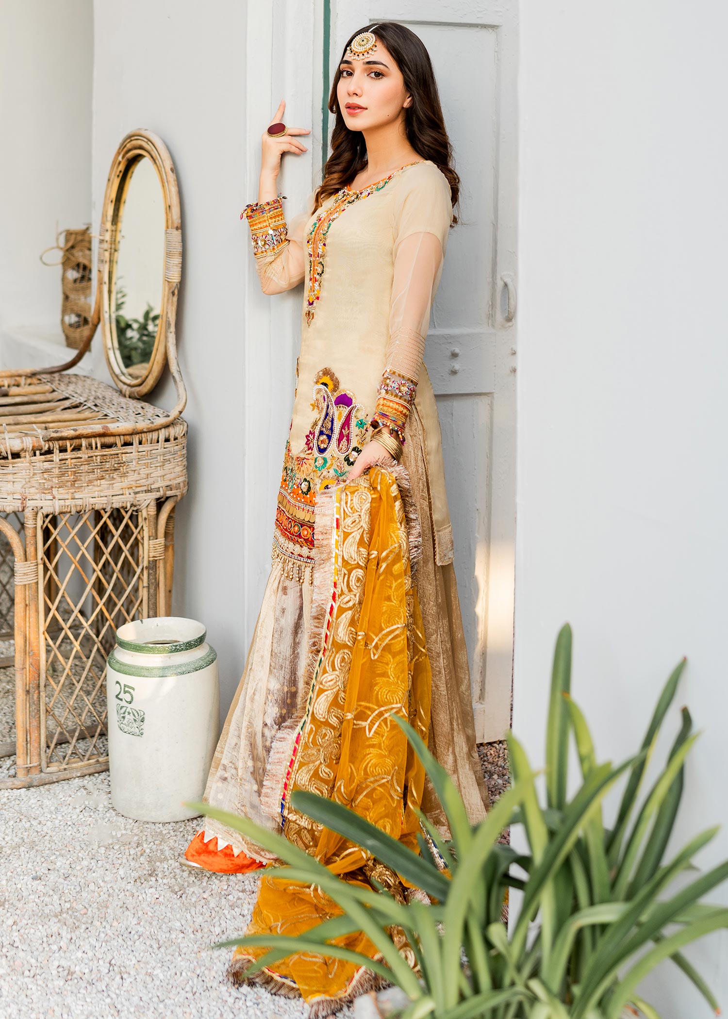 masuri Sharara in Beige