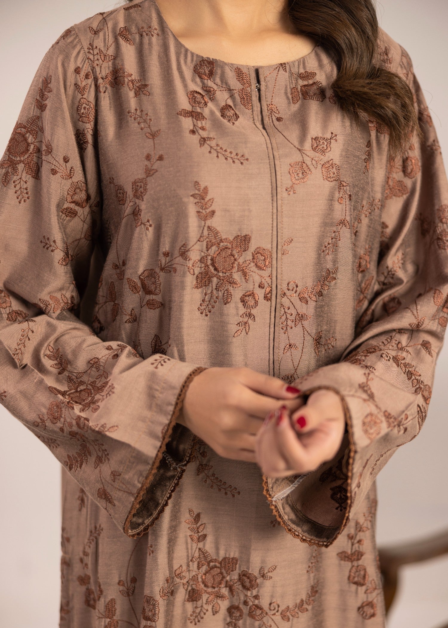 chambray Kurta Set in Brown