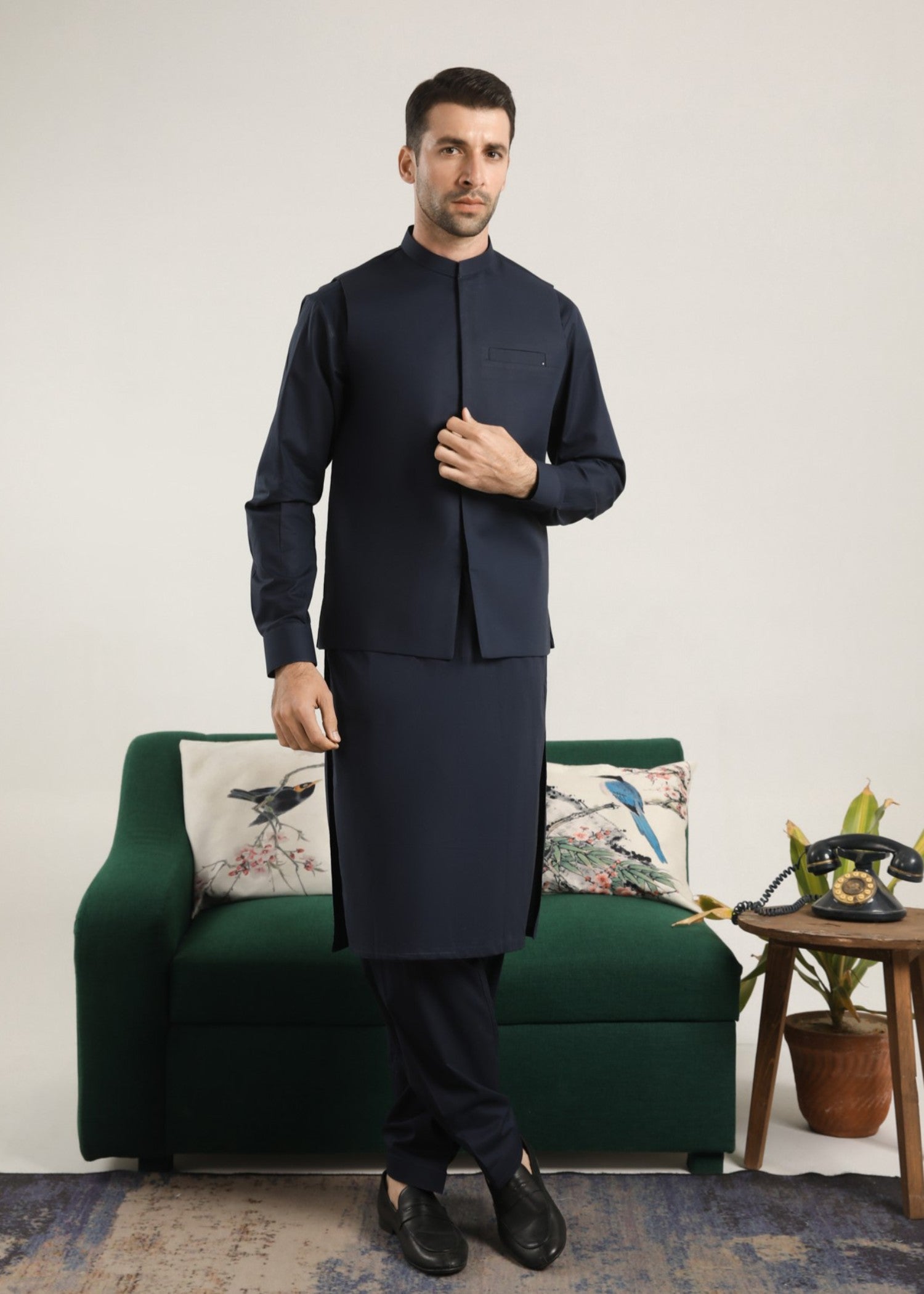 cotton Waistcoat in Navy blue