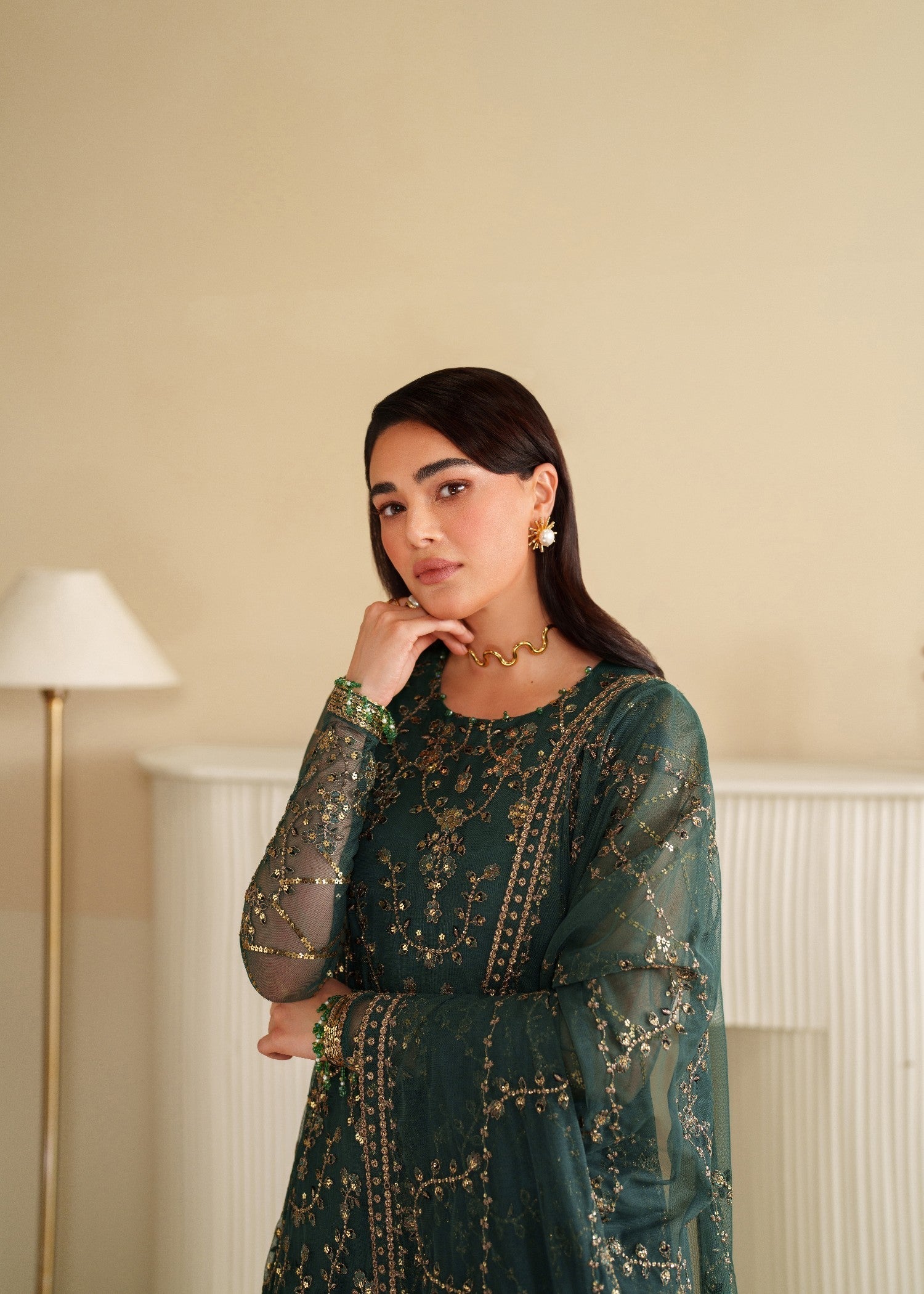 khaddi net Kurta Set in Green
