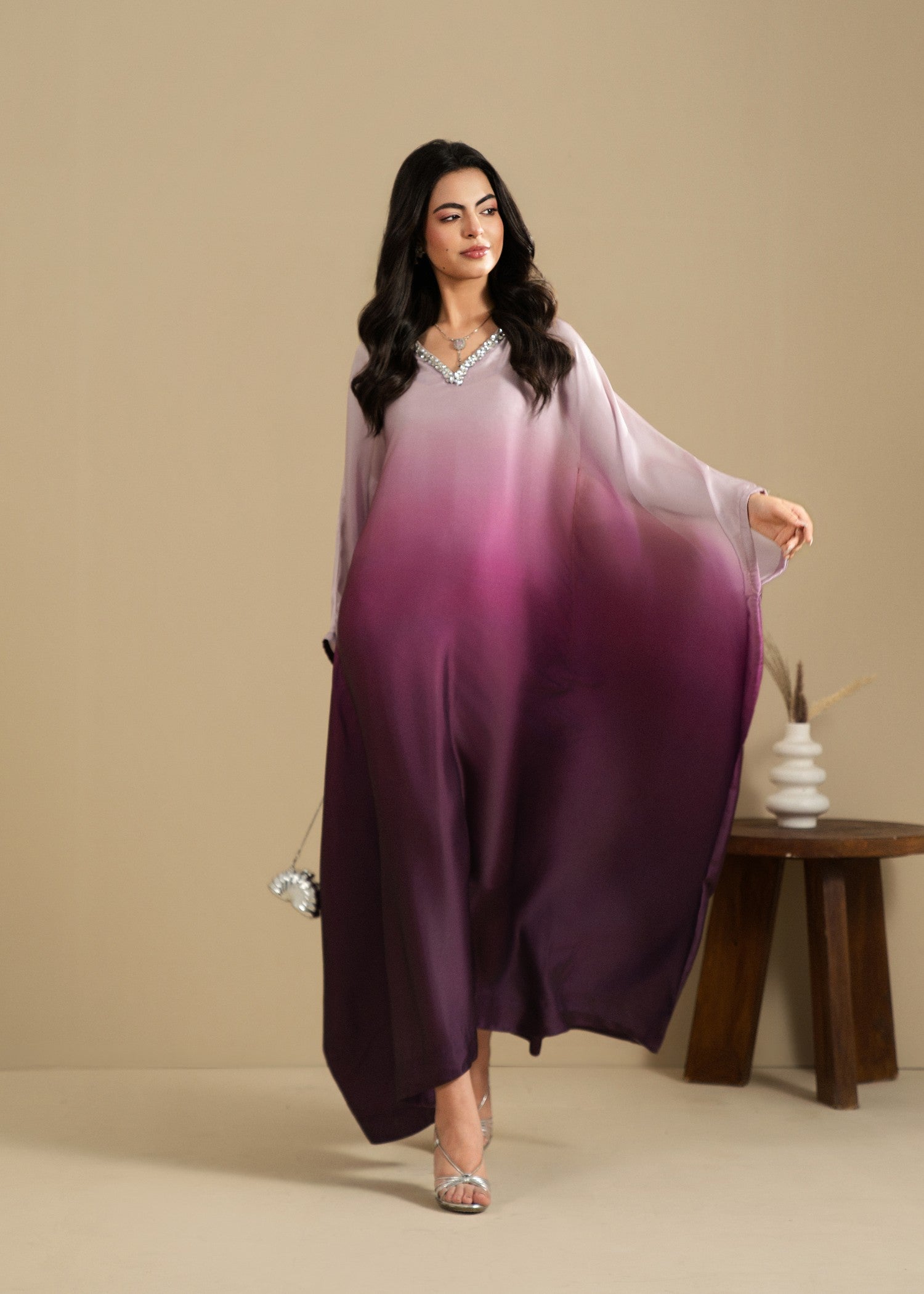 silk Kaftan in Purple