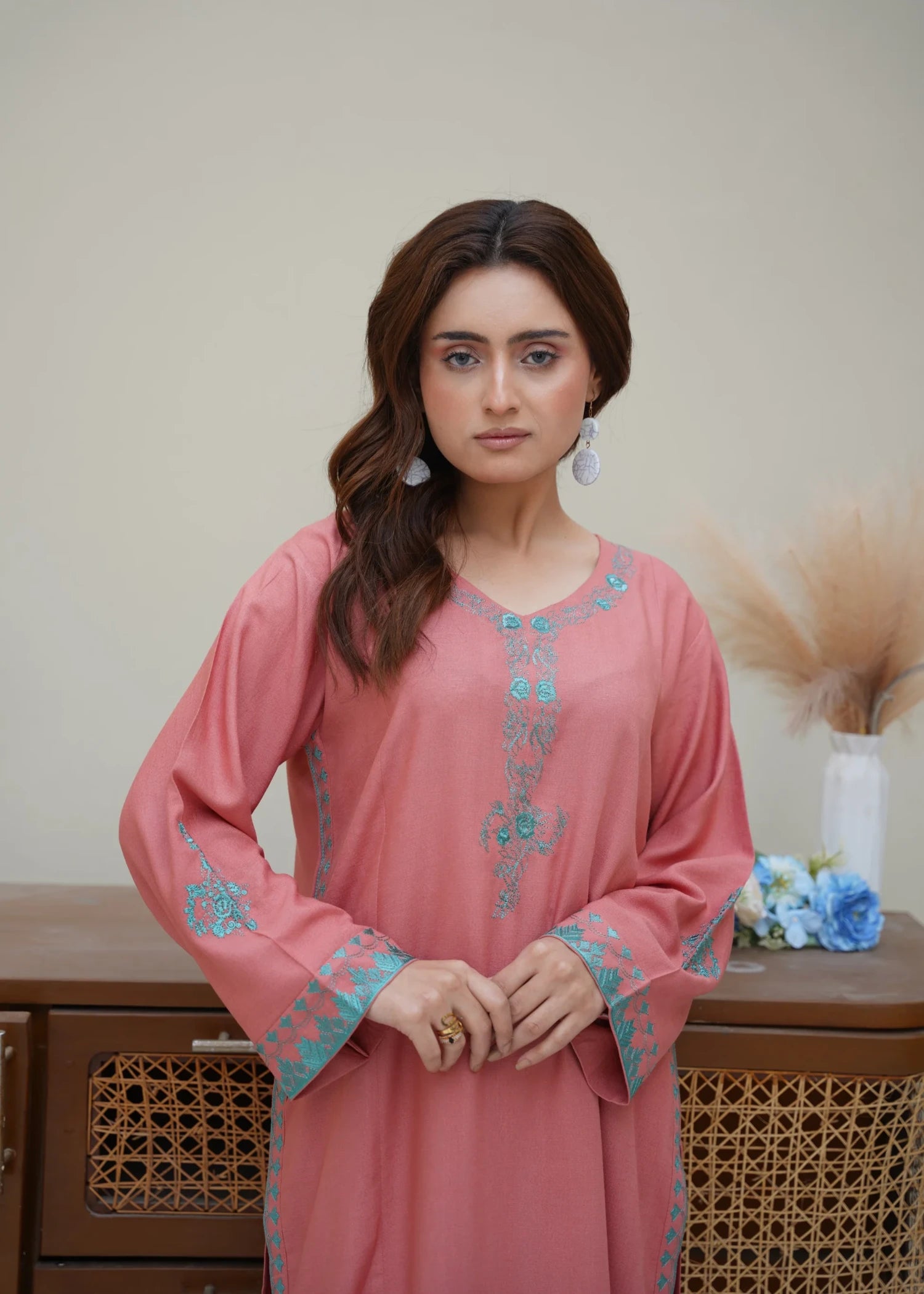 silk karandi Kurta Set in Blush pink
