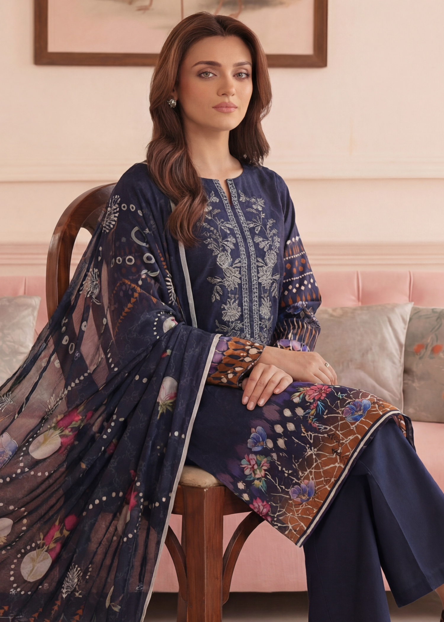 viscose Unstitched in Navy blue