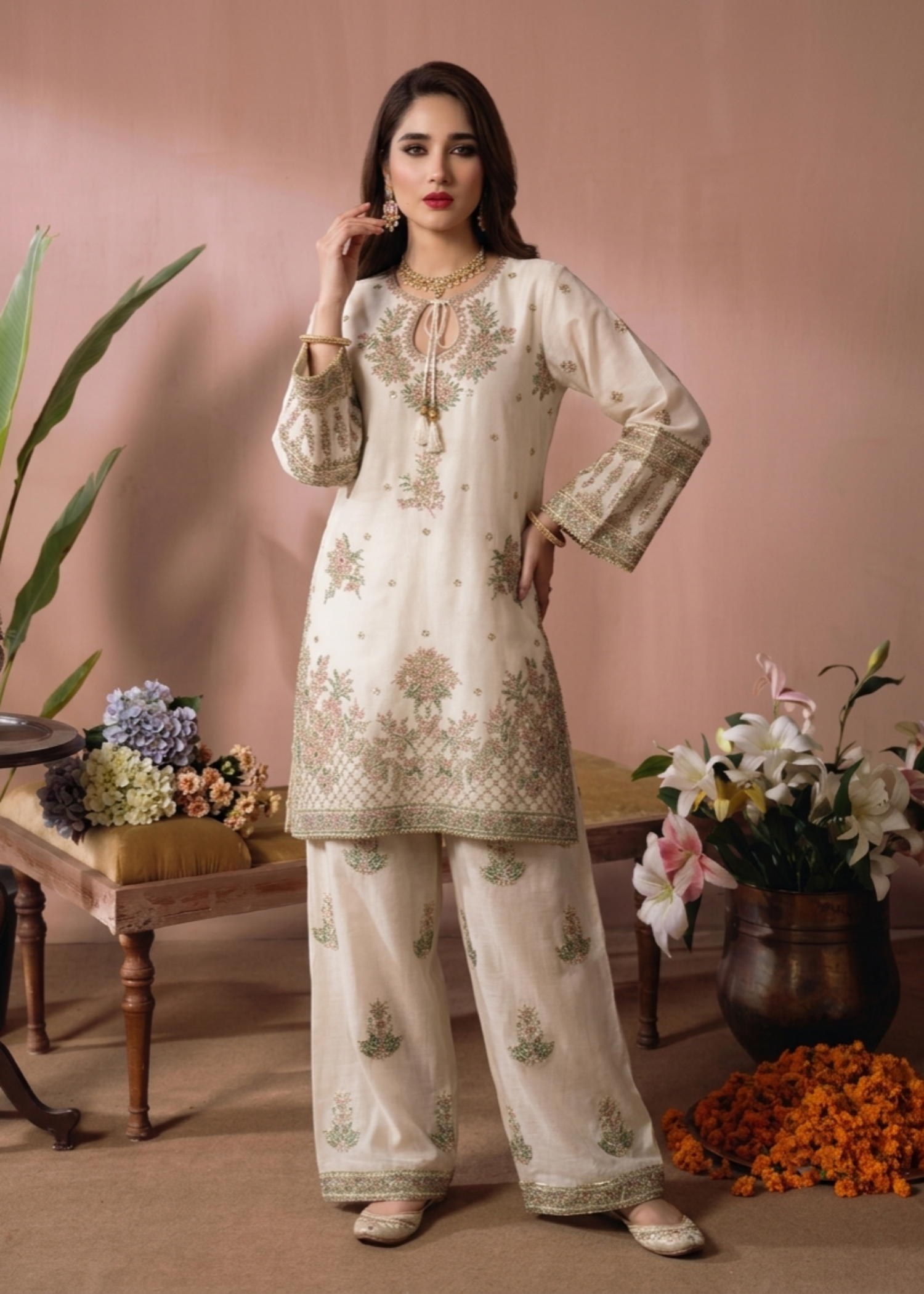 raw silk Kurta Set in Off-white