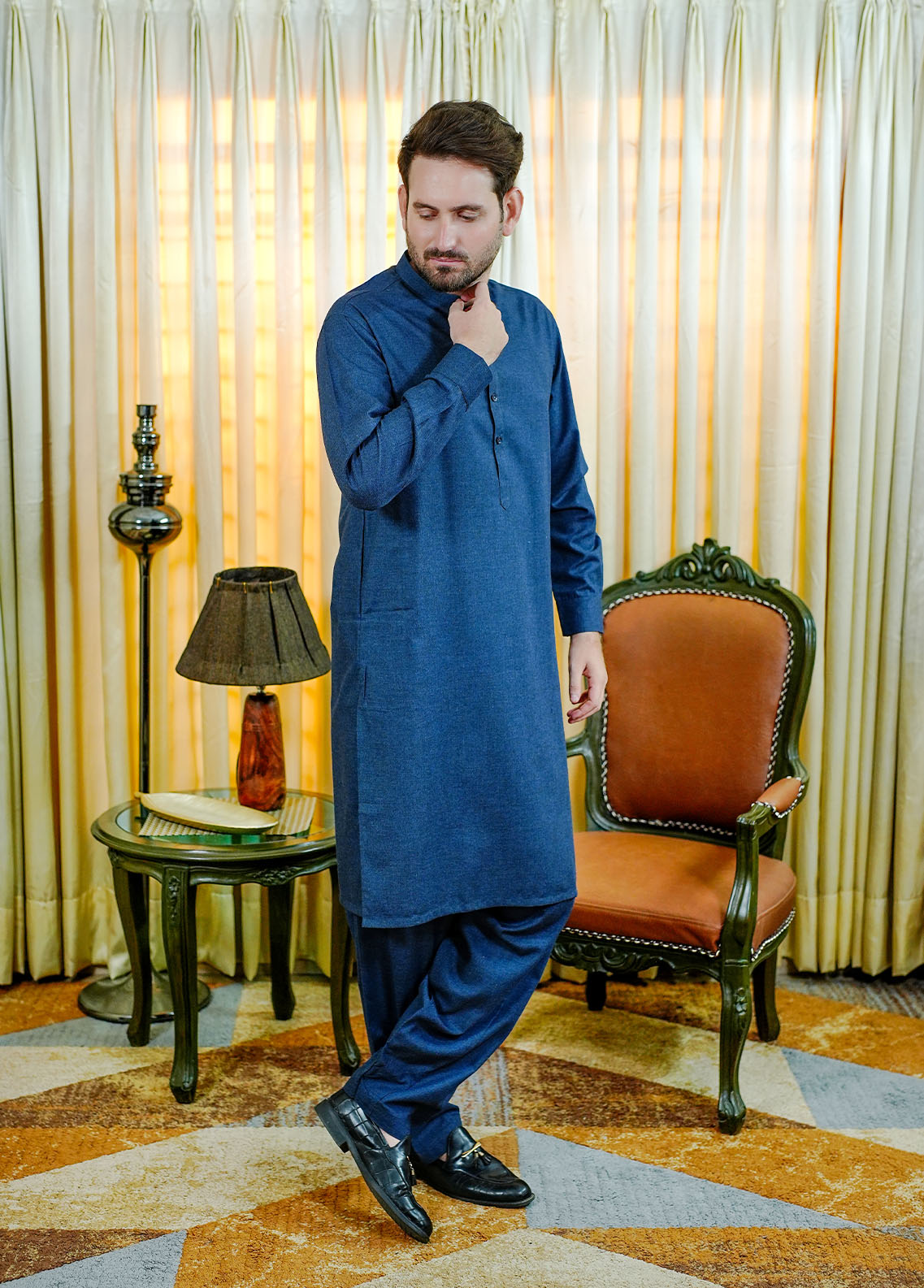acrylic wool Shalwar Kameez in Navy blue