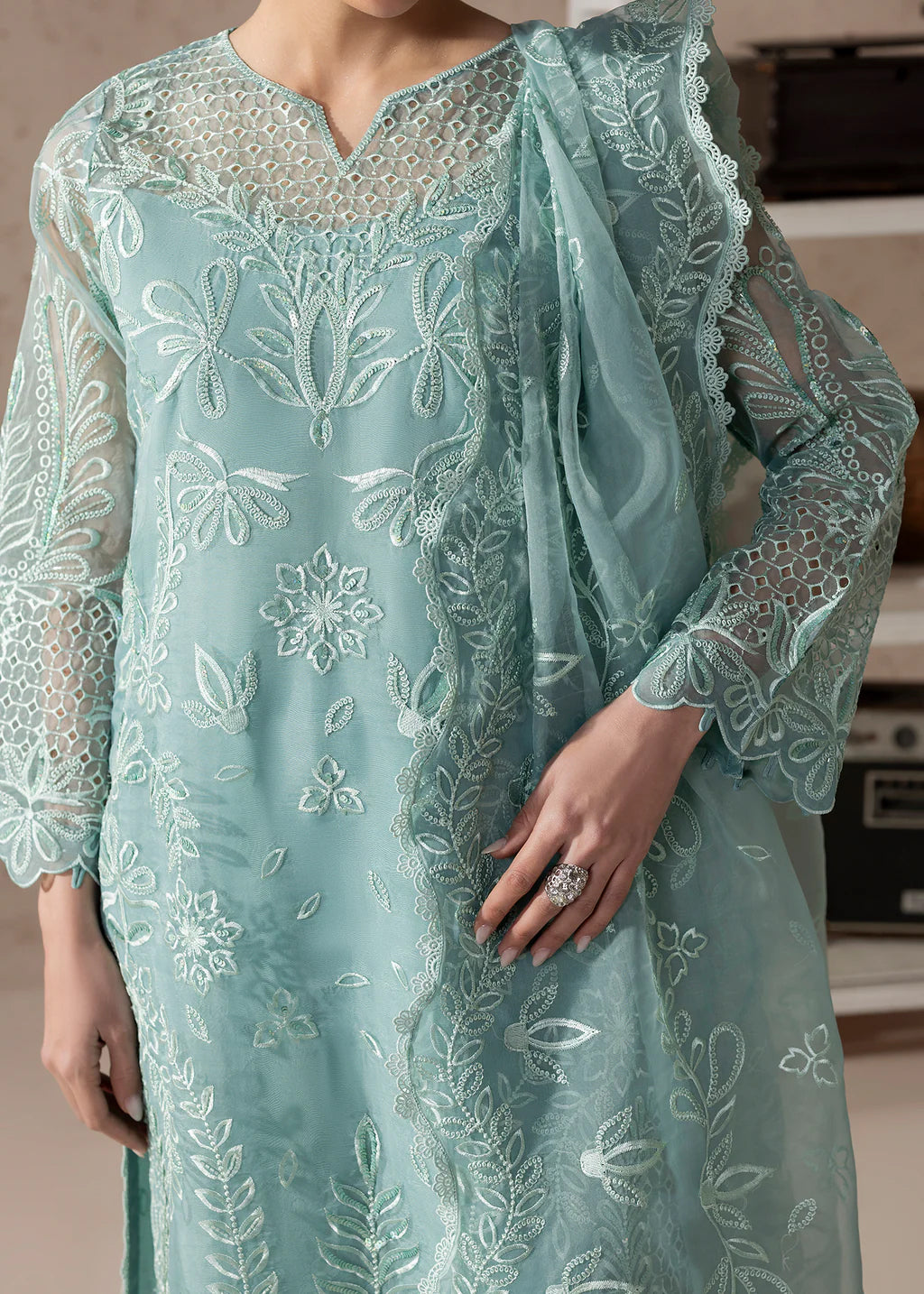 tissue Kurta Set in Powder blue