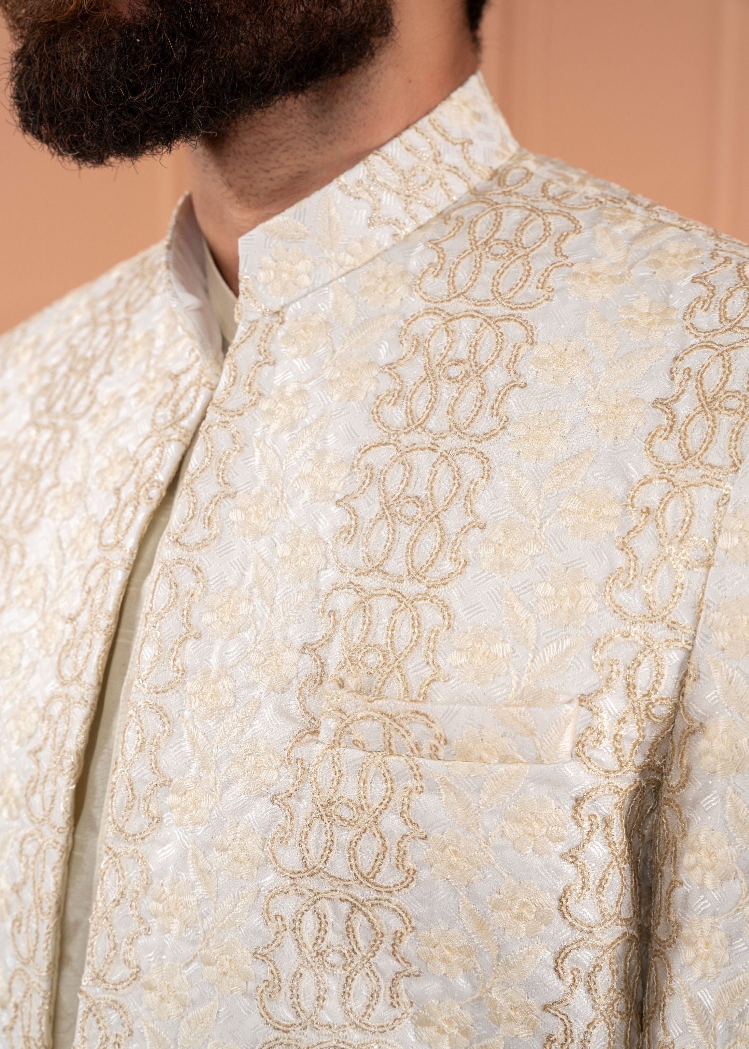 jamawar Prince Coat in Ivory