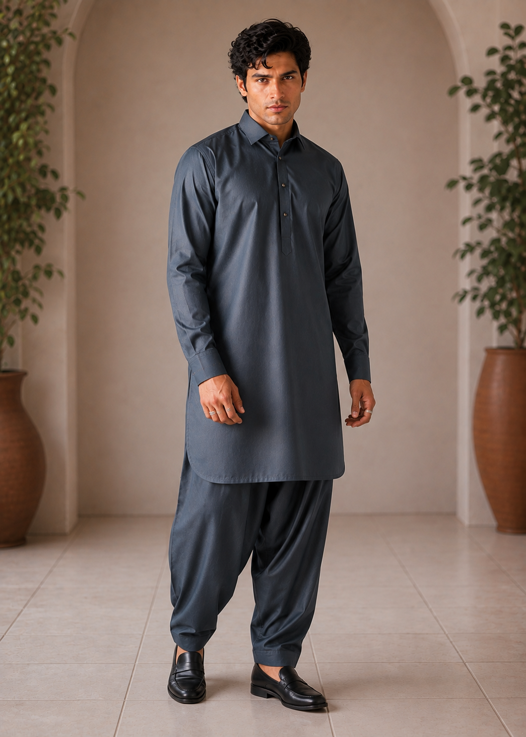cotton Shalwar Kameez in Raven grey