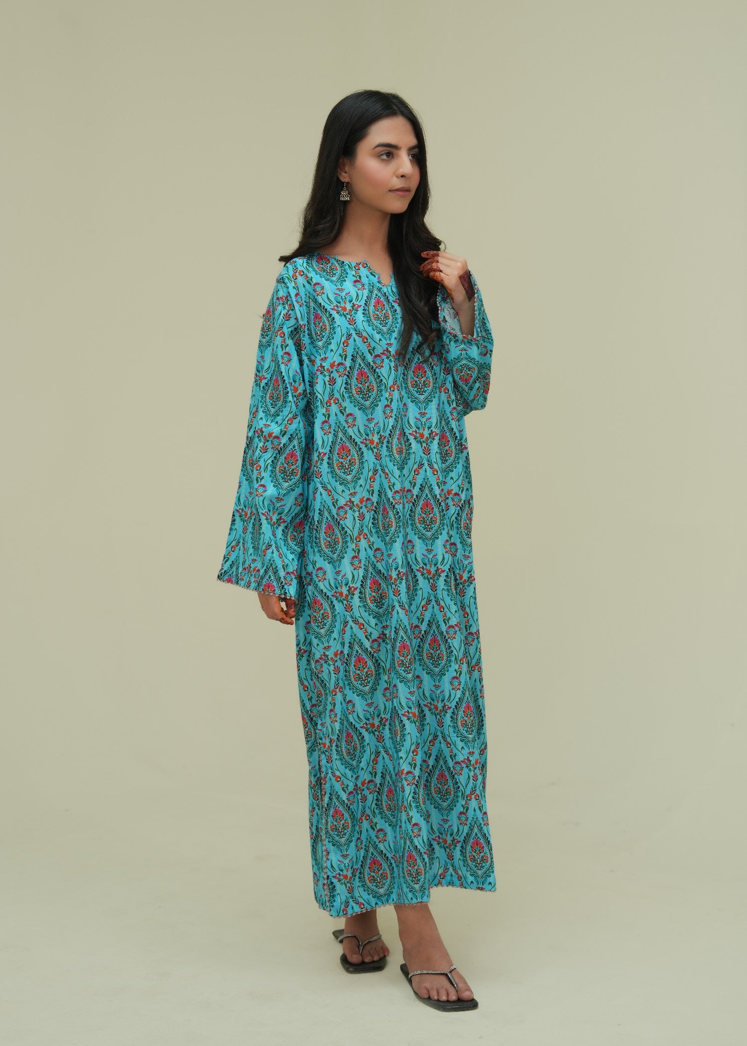 lawn Kaftan in Dark cyan