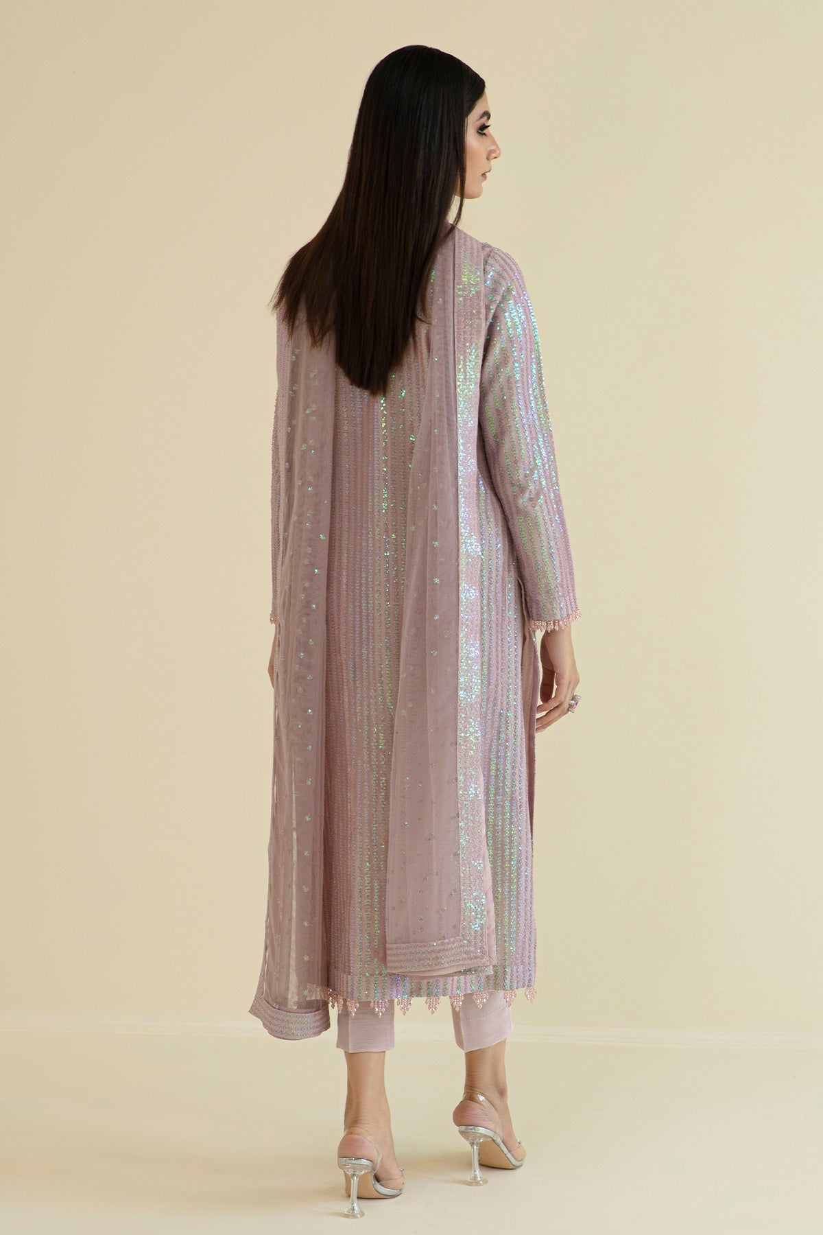 net Kurta Set in Mauve