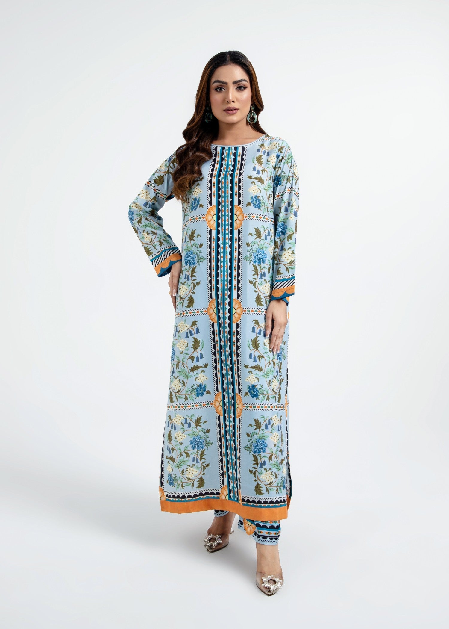 crepe Kurta Set in Sky blue