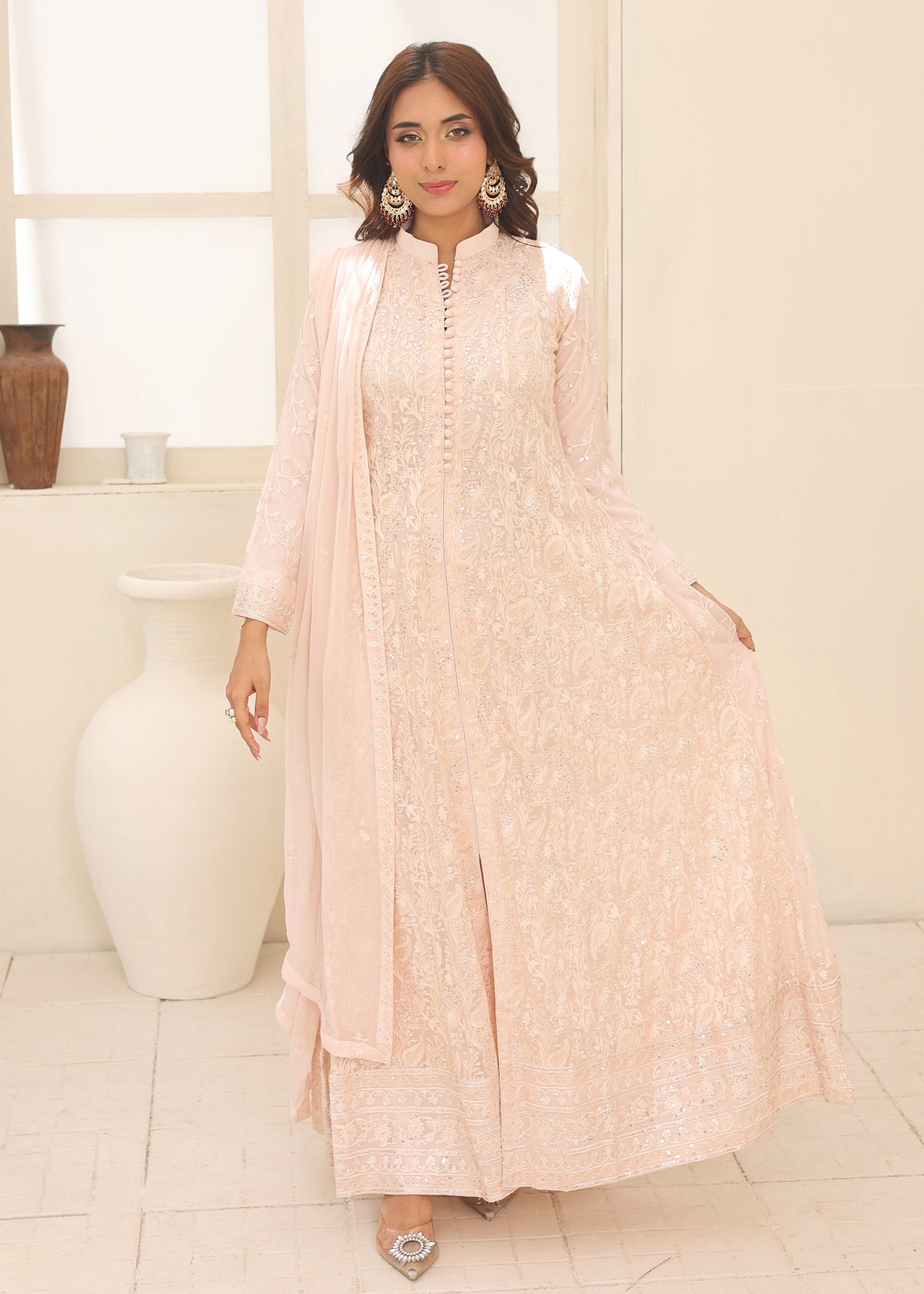 bemberg crinkle chiffon Maxi in Peach orange