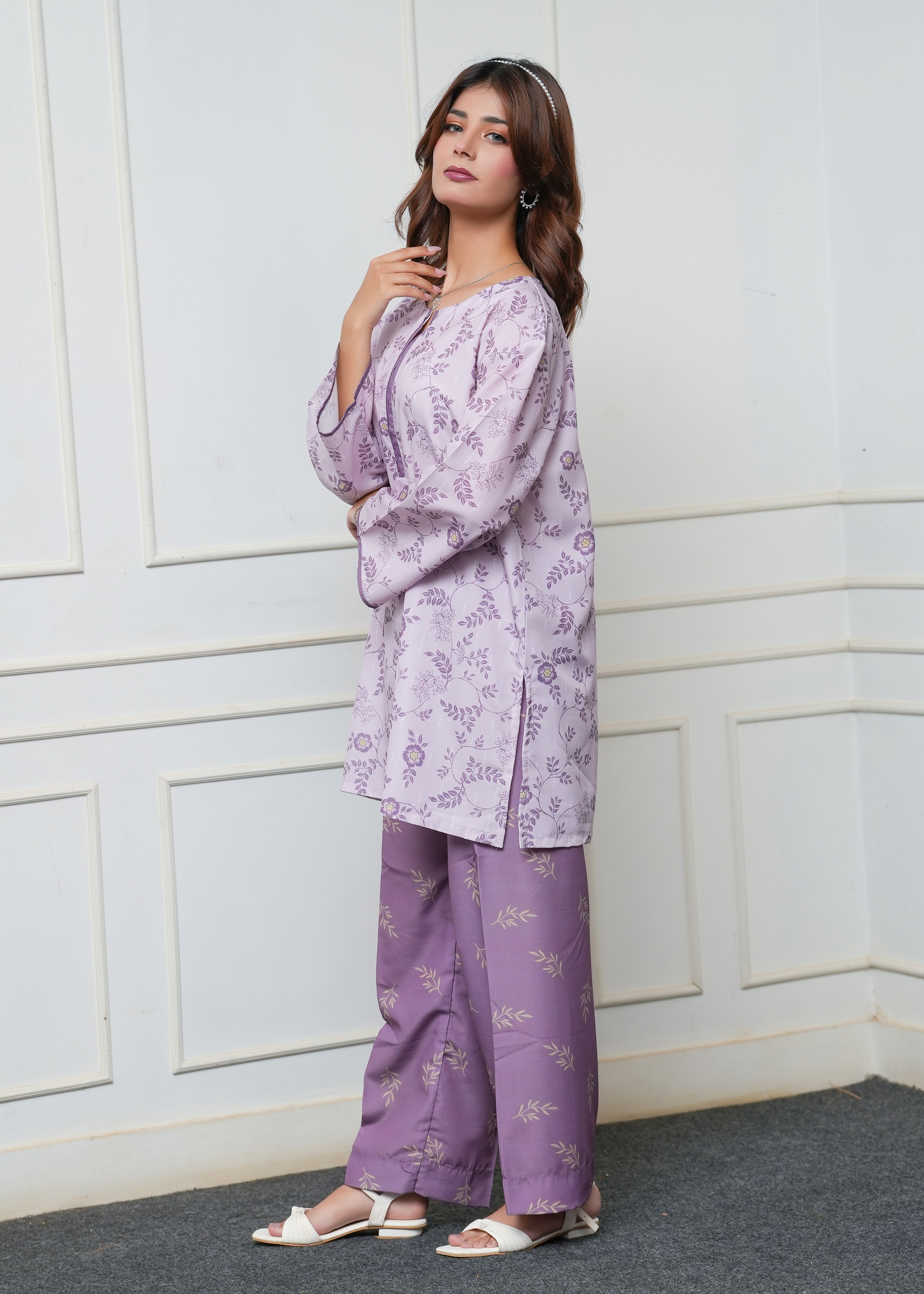 poly lawn Kurta Set in Purple mountain majesty