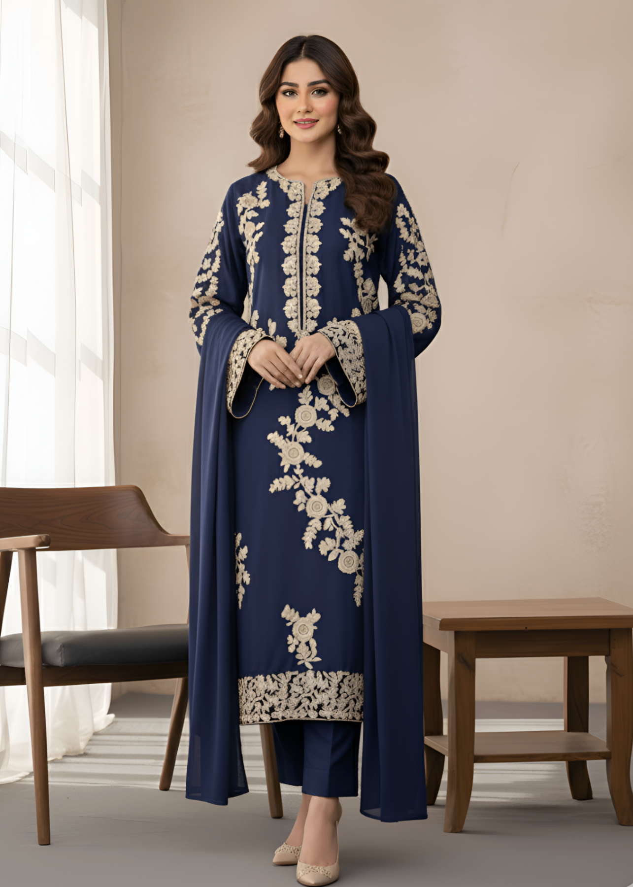 dhanak Kurta Set in Navy blue