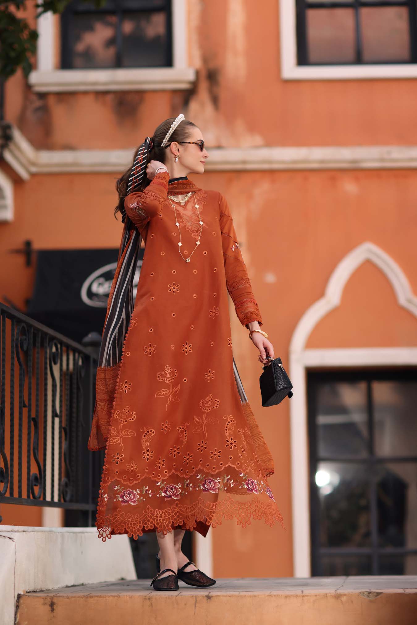 Noor Eid Luxe Printskhaas Lawn – D7 - A -Tangerine Royal
