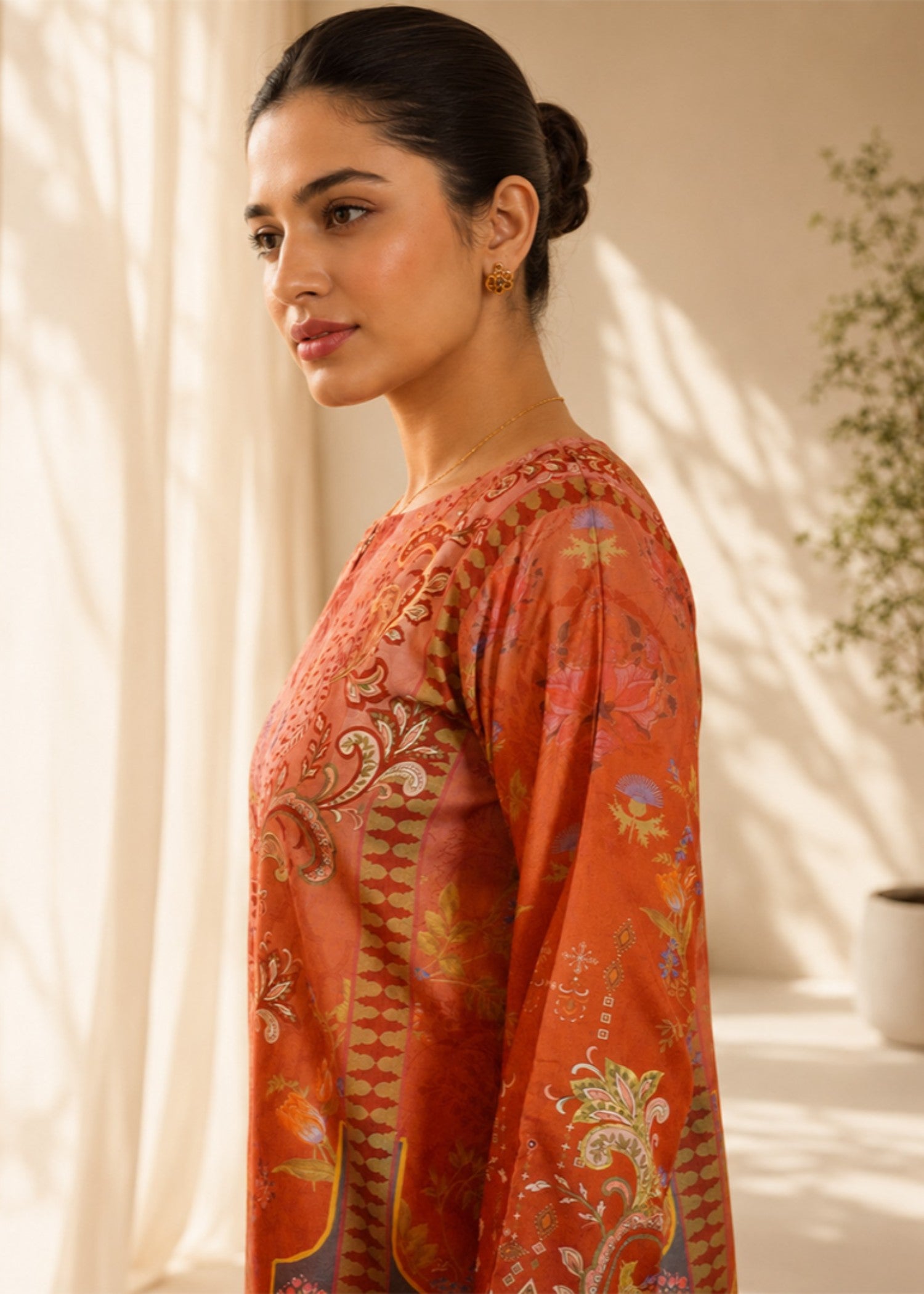 poly lawn Kurti in Cardinal red