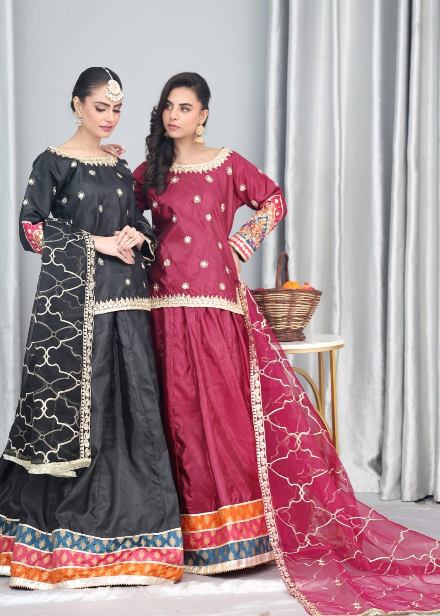 silk Lehenga in Amaranth