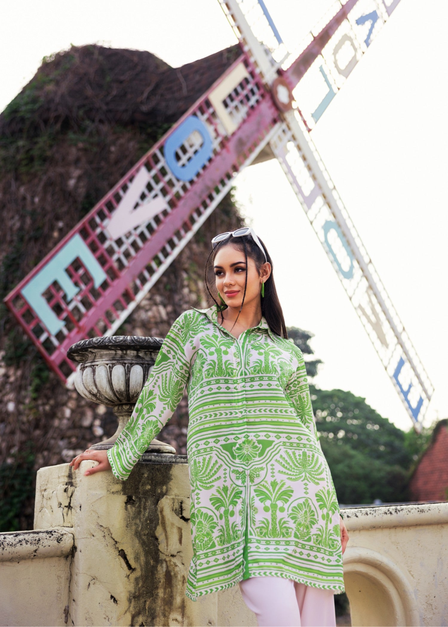 crepe Kurta Set in Apple green