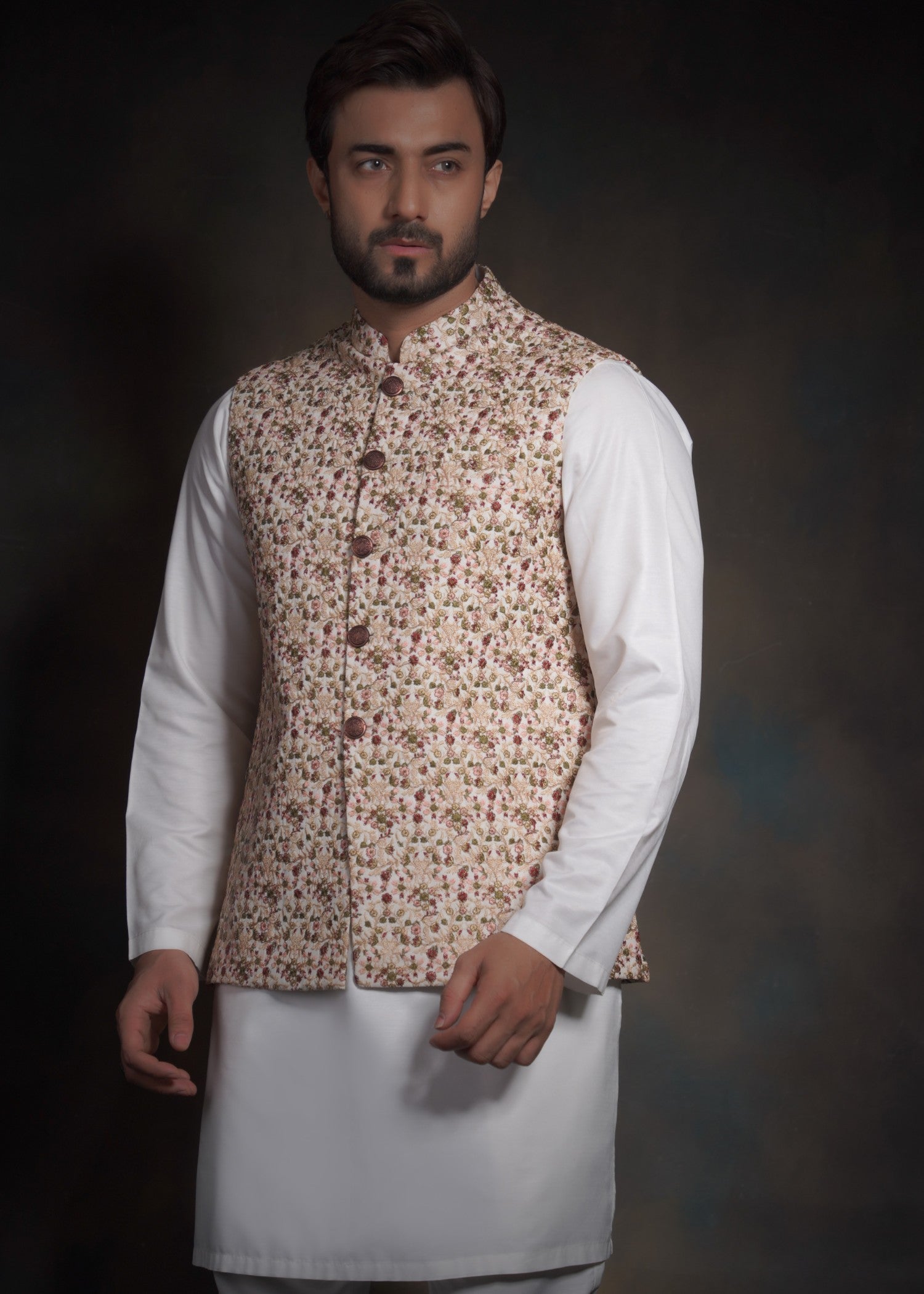 raw silk Waistcoat in Ivory by House Of Arsalan Iqbal