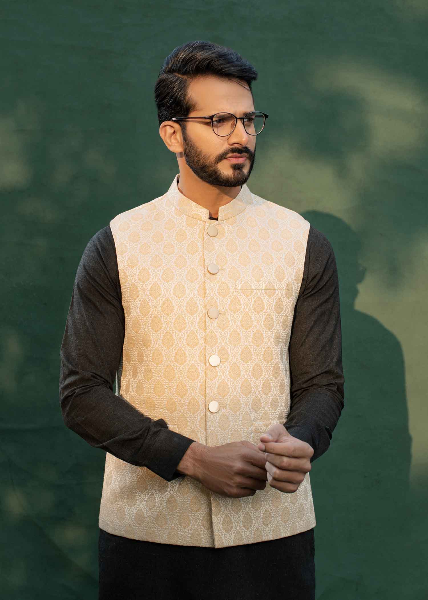 jamawar Waistcoat in Cream