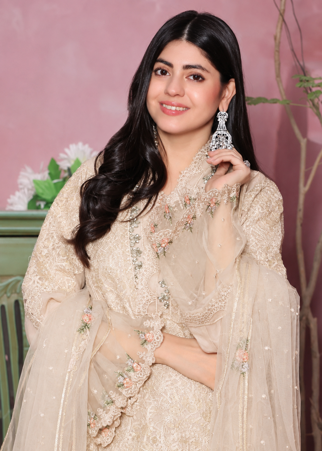 organza Kurta Set in Vanilla