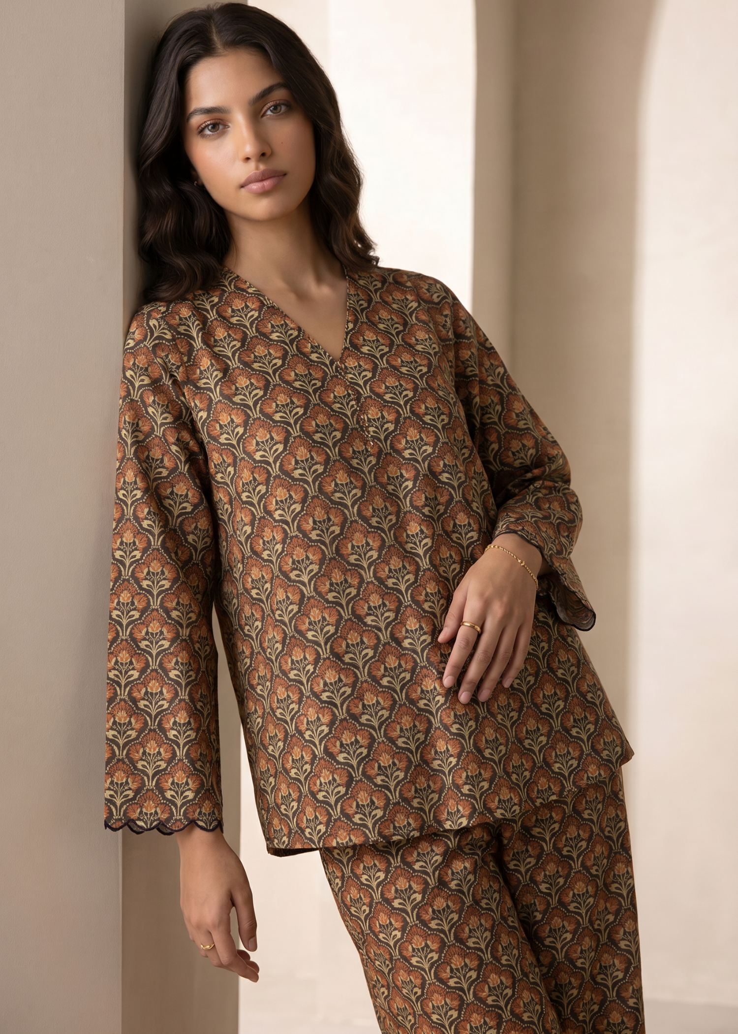 lawn Co ord Sets in Camel brown