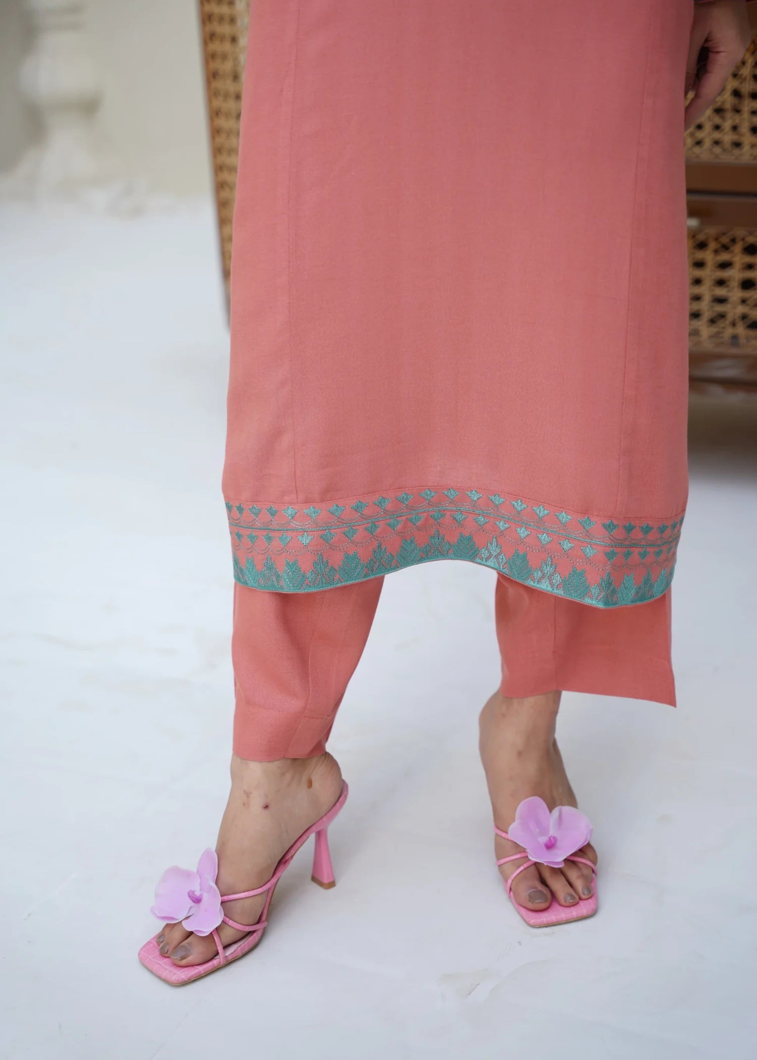 silk karandi Kurta Set in Blush pink