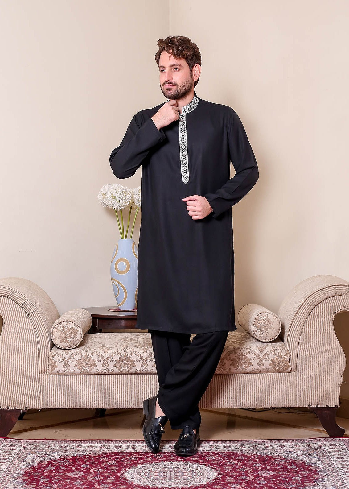 smoky georgette Shalwar Kameez in Black