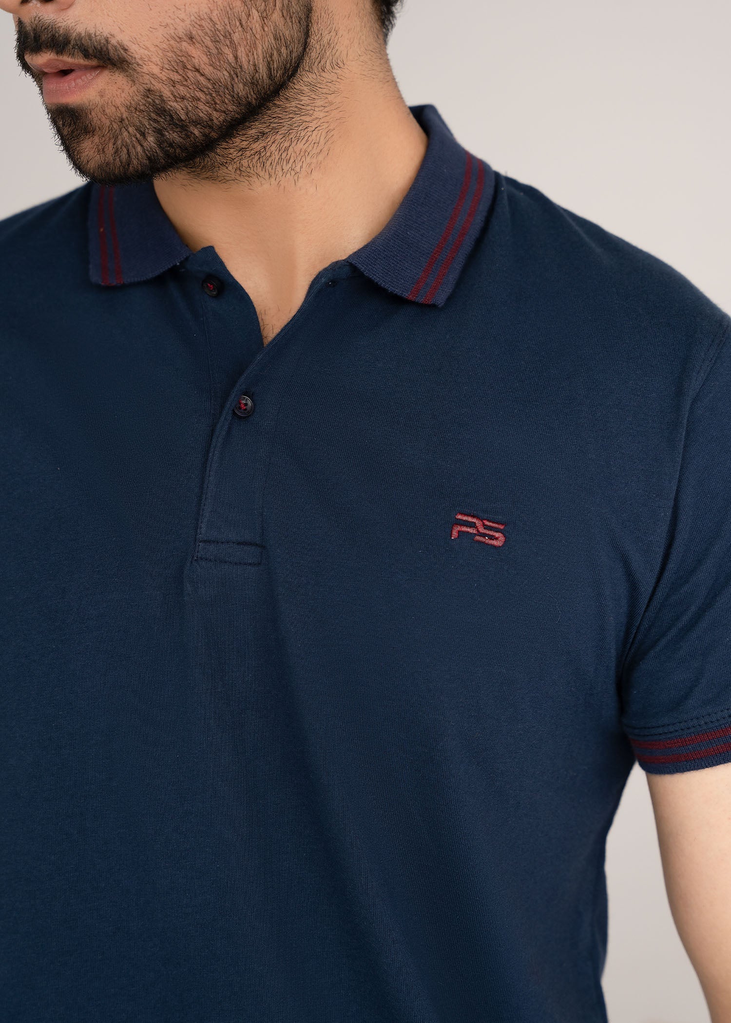 single jersey knit Polo Shirt in Blue by Pinstripe