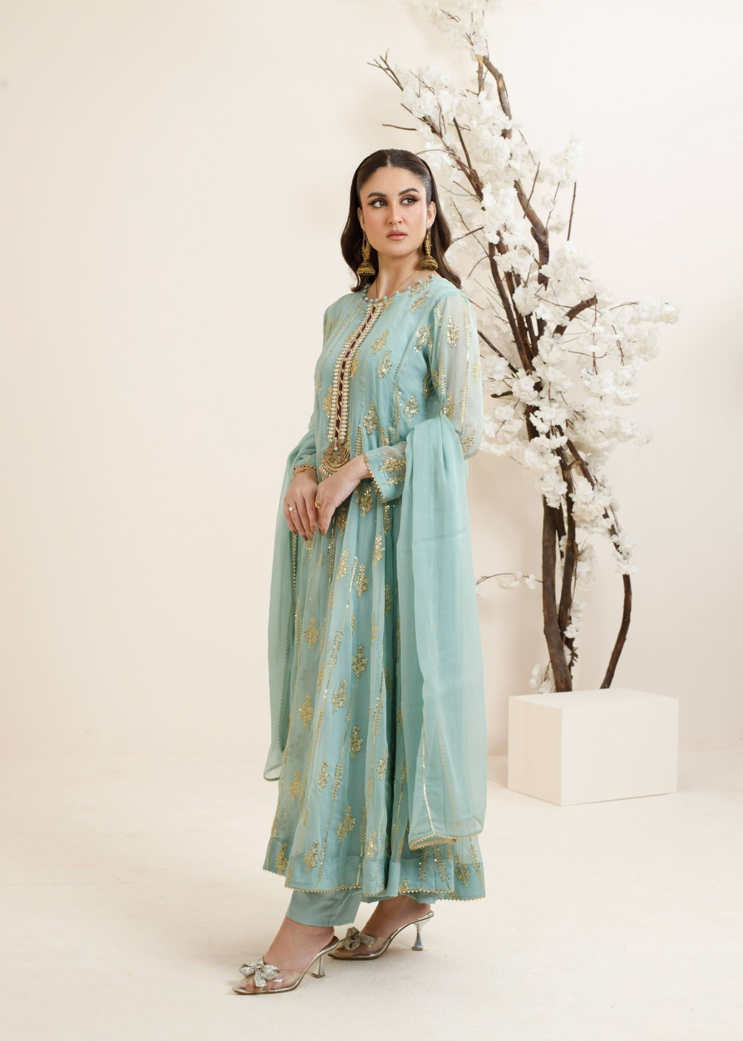 chiffon Anarkali in Light blue