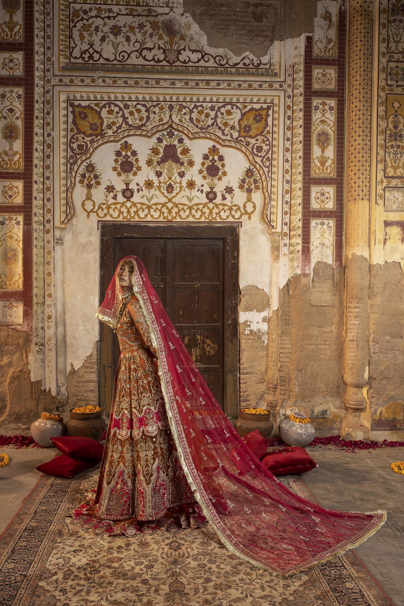 net Lehenga in Orange