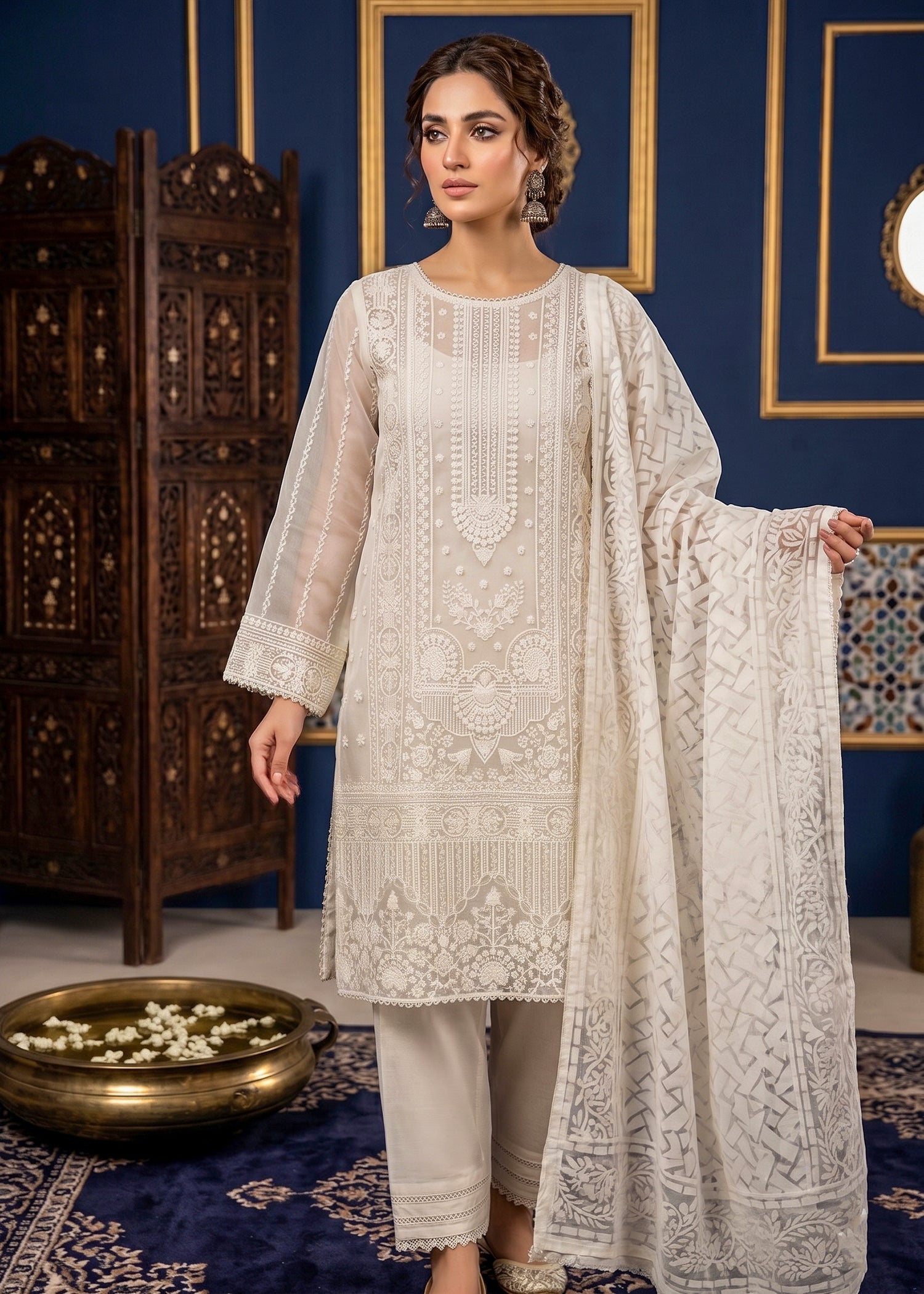 organza Kurta Set in White