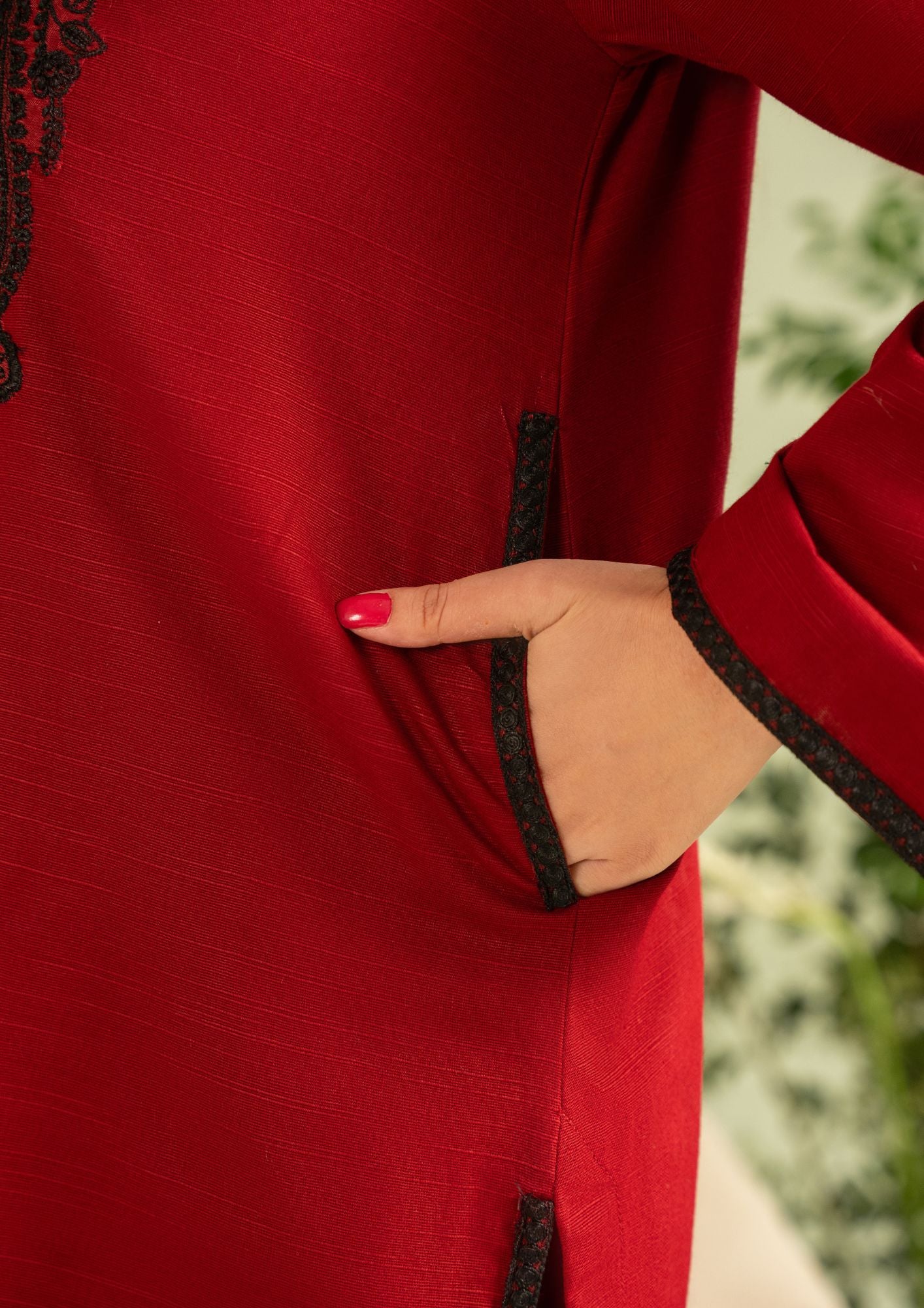 slub khaddar Kurta Set in Maroon