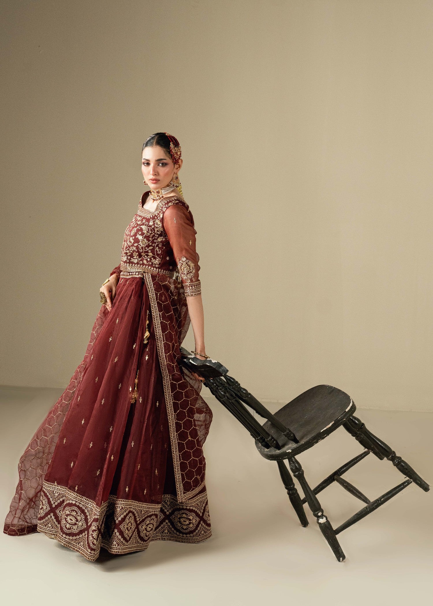 organza Lehenga in Maroon