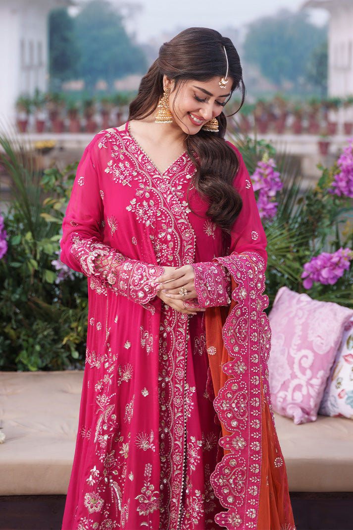 organza Angrakha in Hot pink