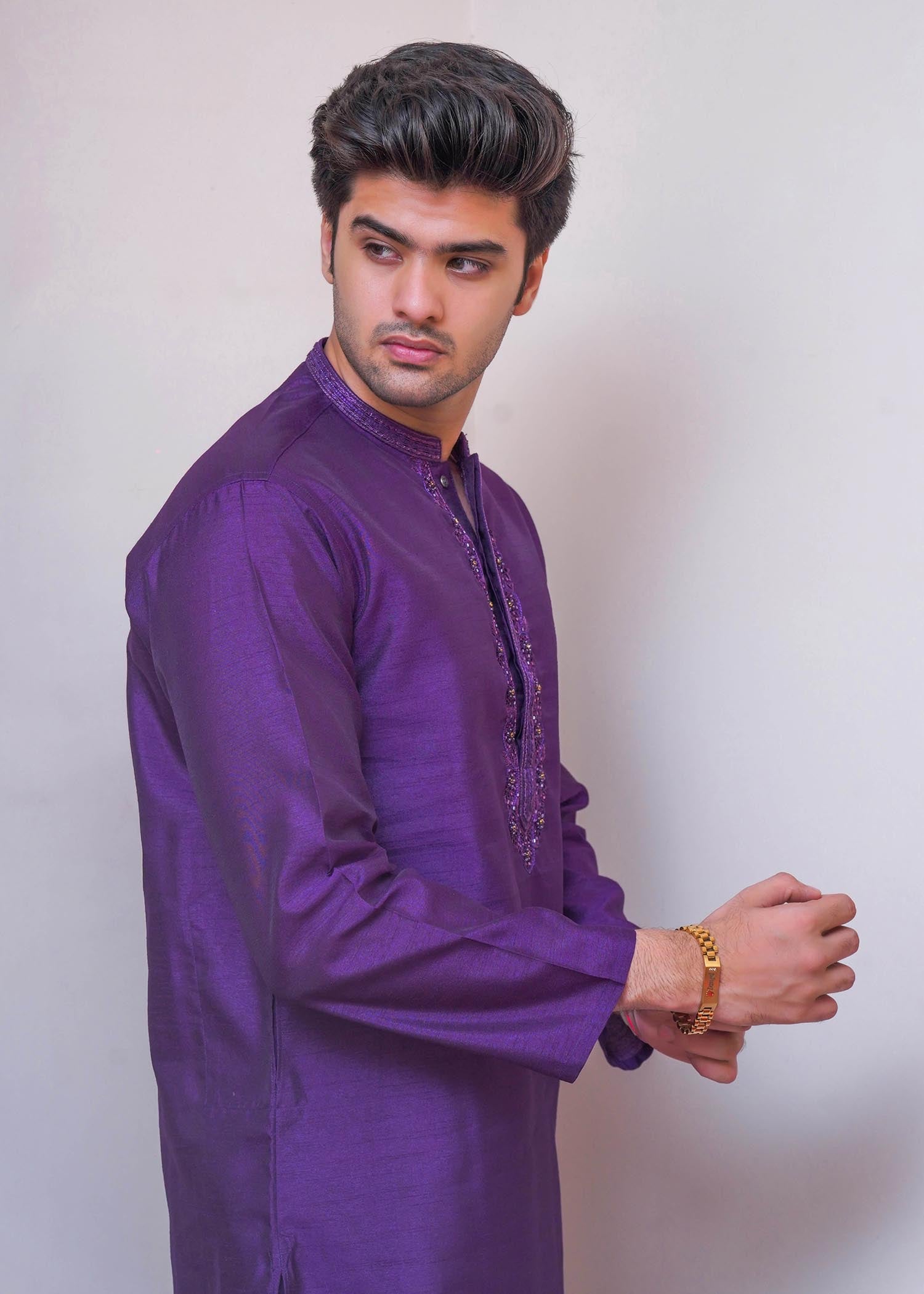 raw silk Kurta in Purple