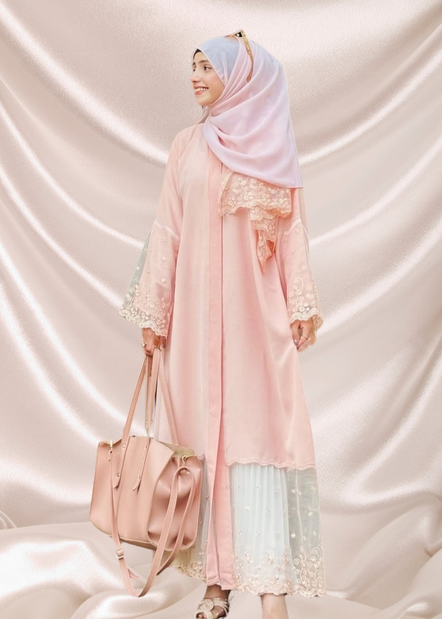 crepe Abaya in Peach pink