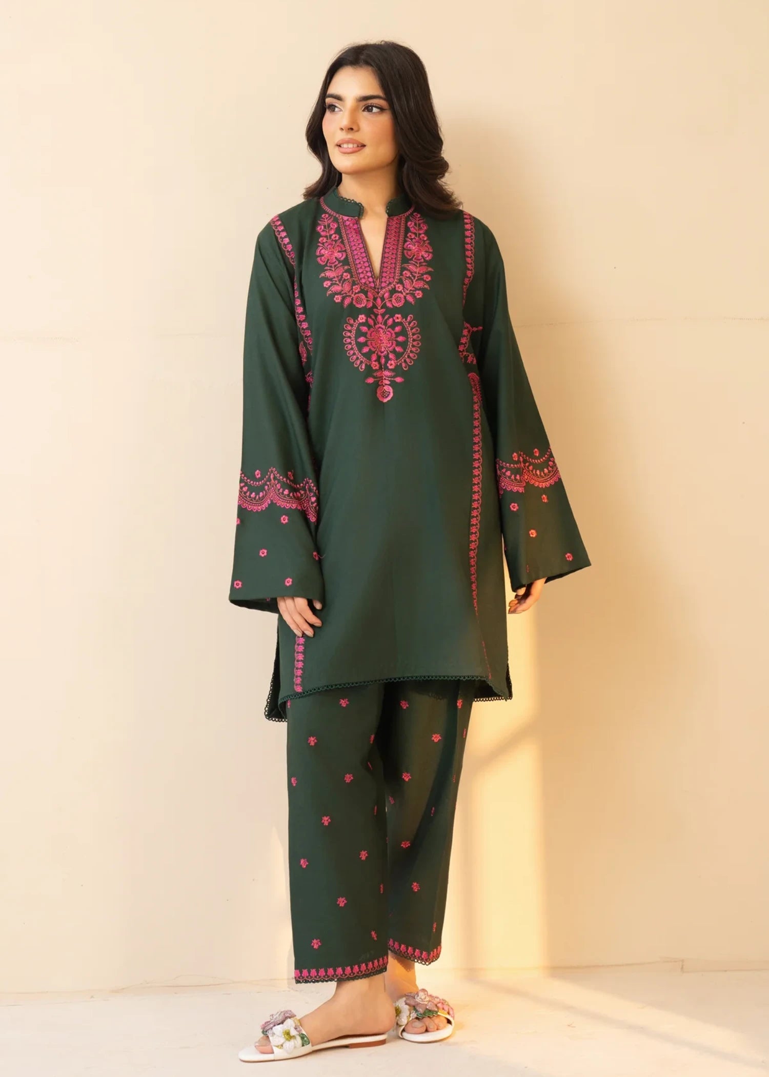 cotton Kurta Set in Dark green