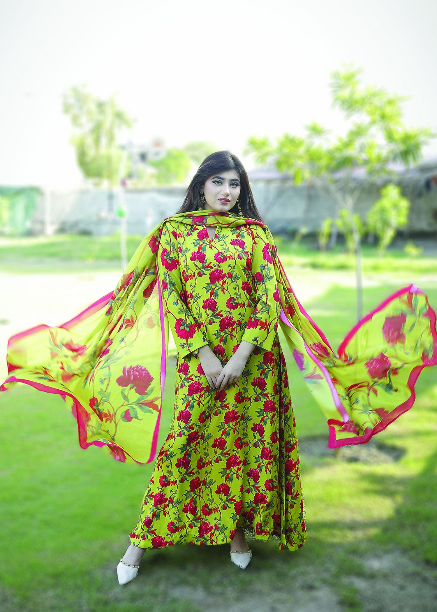 crepe Kurta Set in Pistachio green