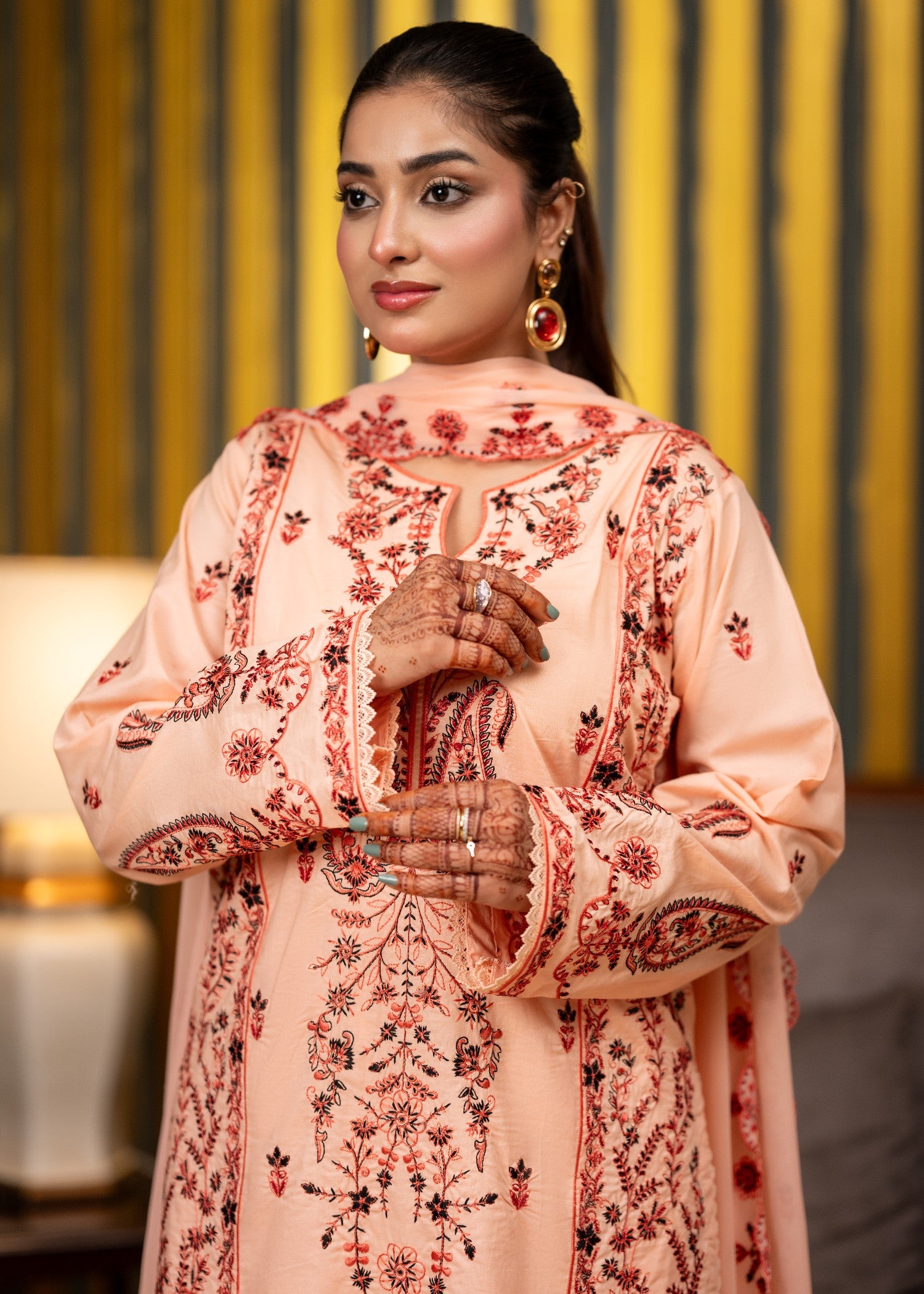 lawn Kurta Set in Peach orange