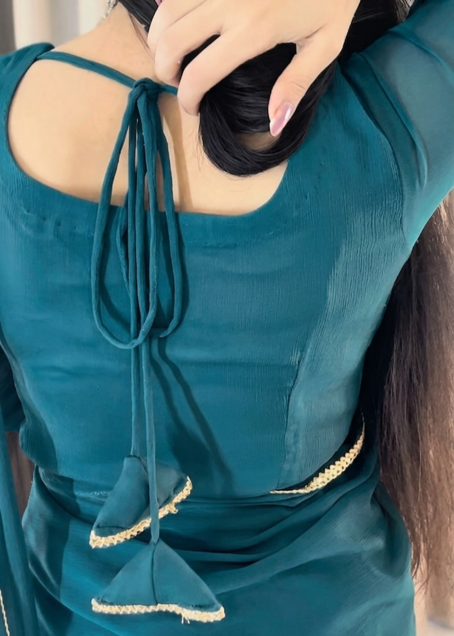 chiffon Saree in Teal