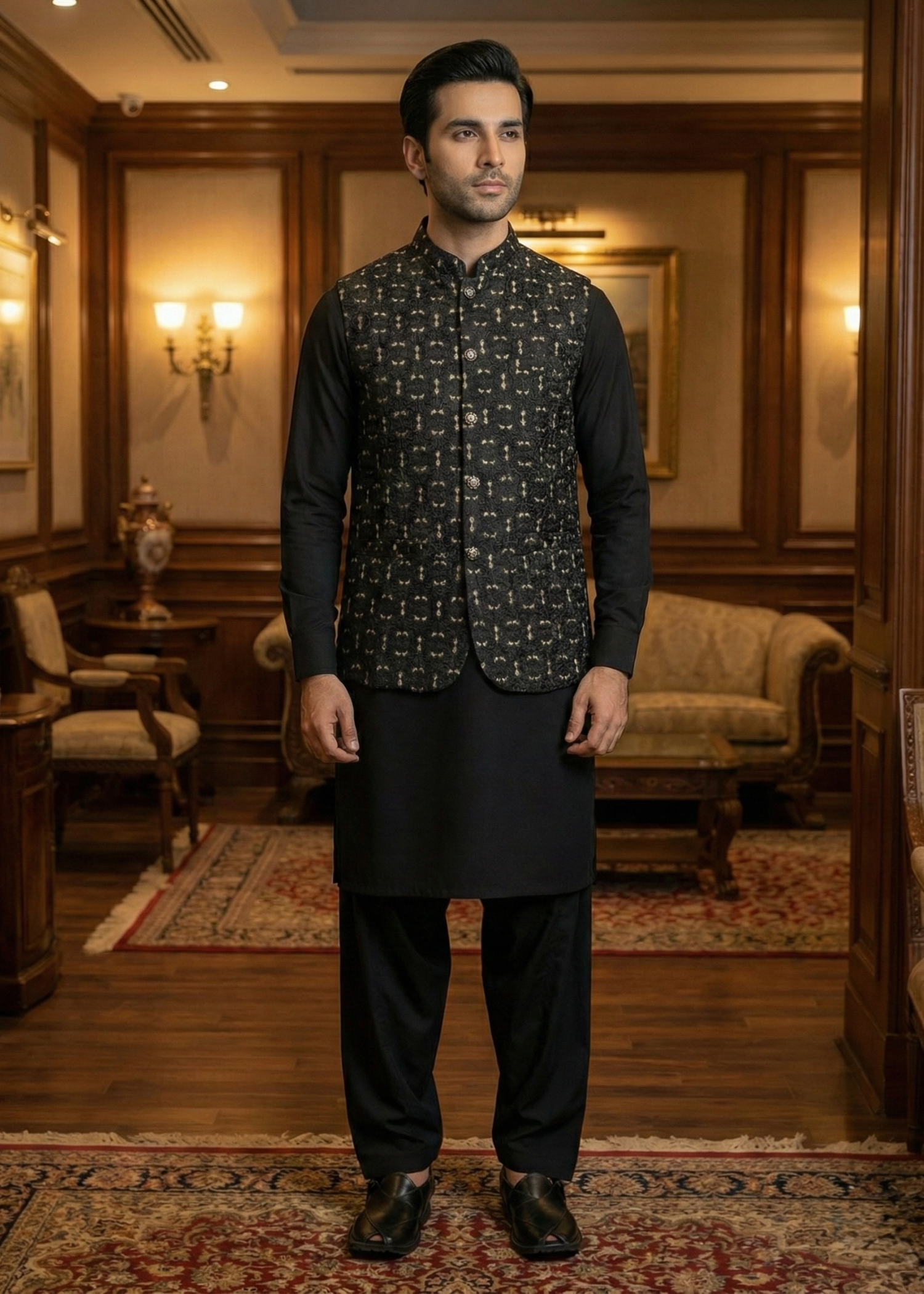 silk Waistcoat in Black