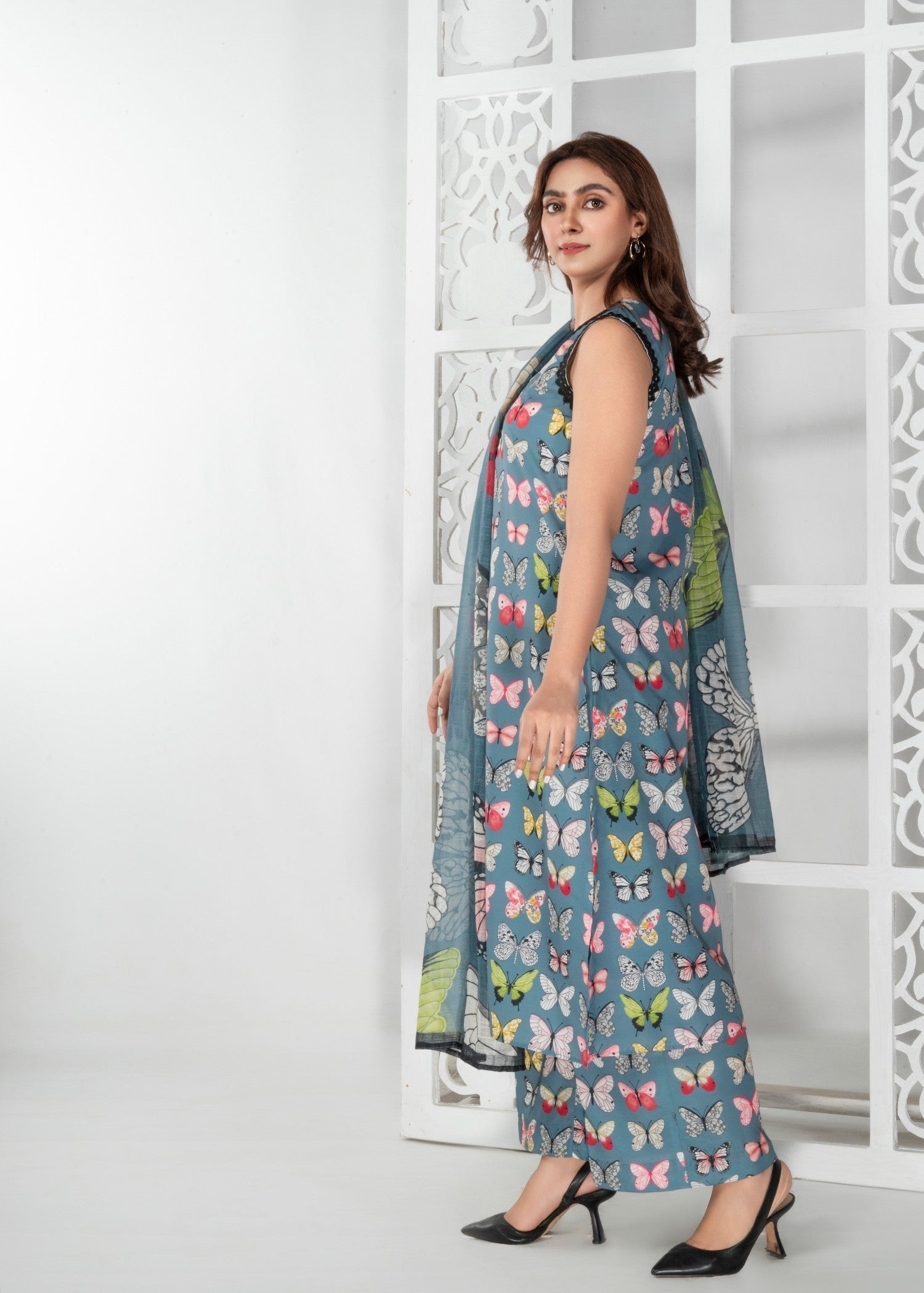 poly viscose Kurta Set in Powder blue