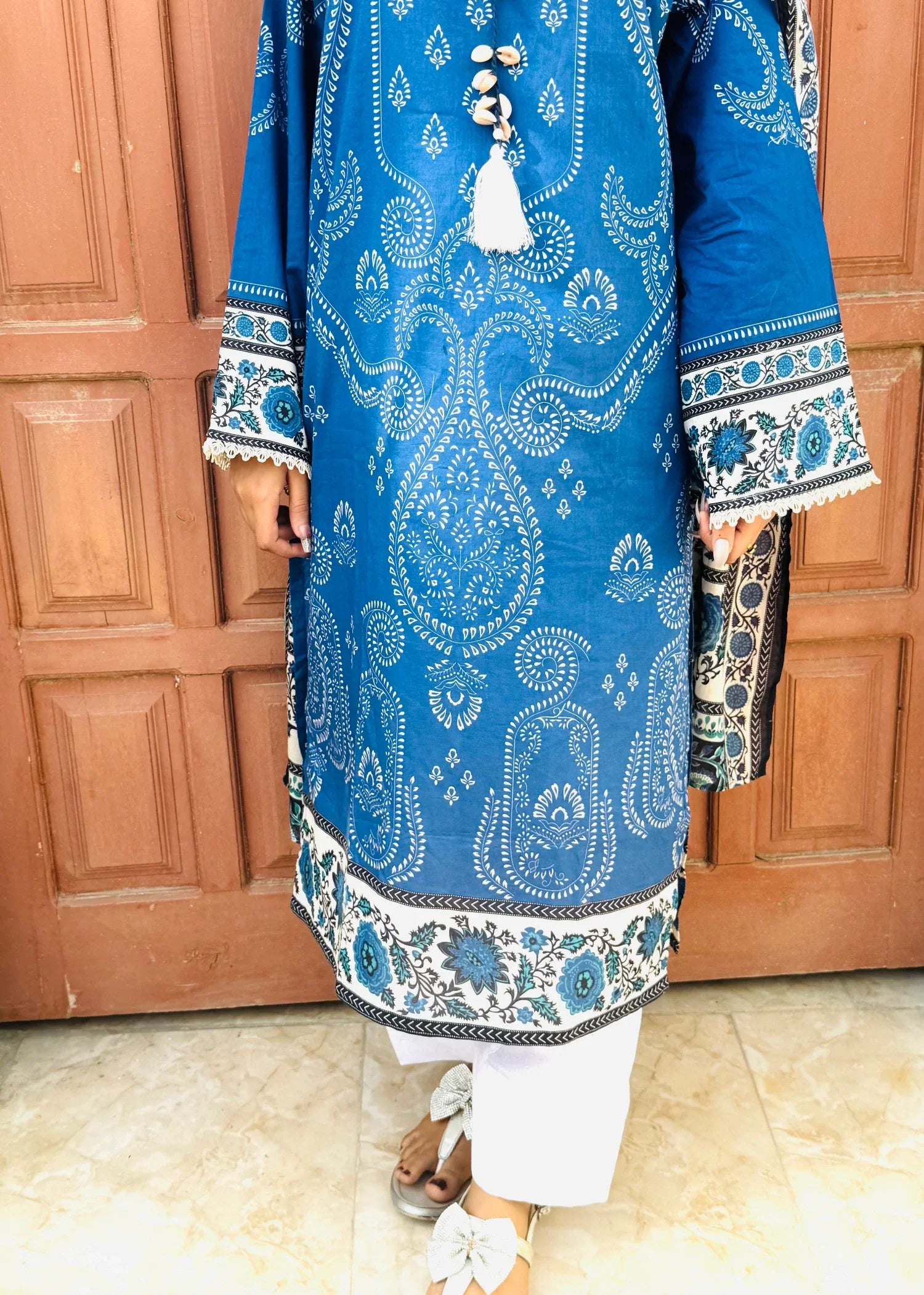 swiss lawn Kurta Set in Royal blue