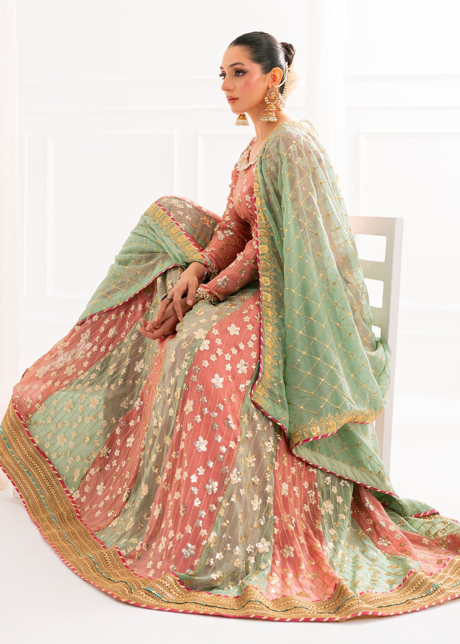 chiffon Lehenga in Pink