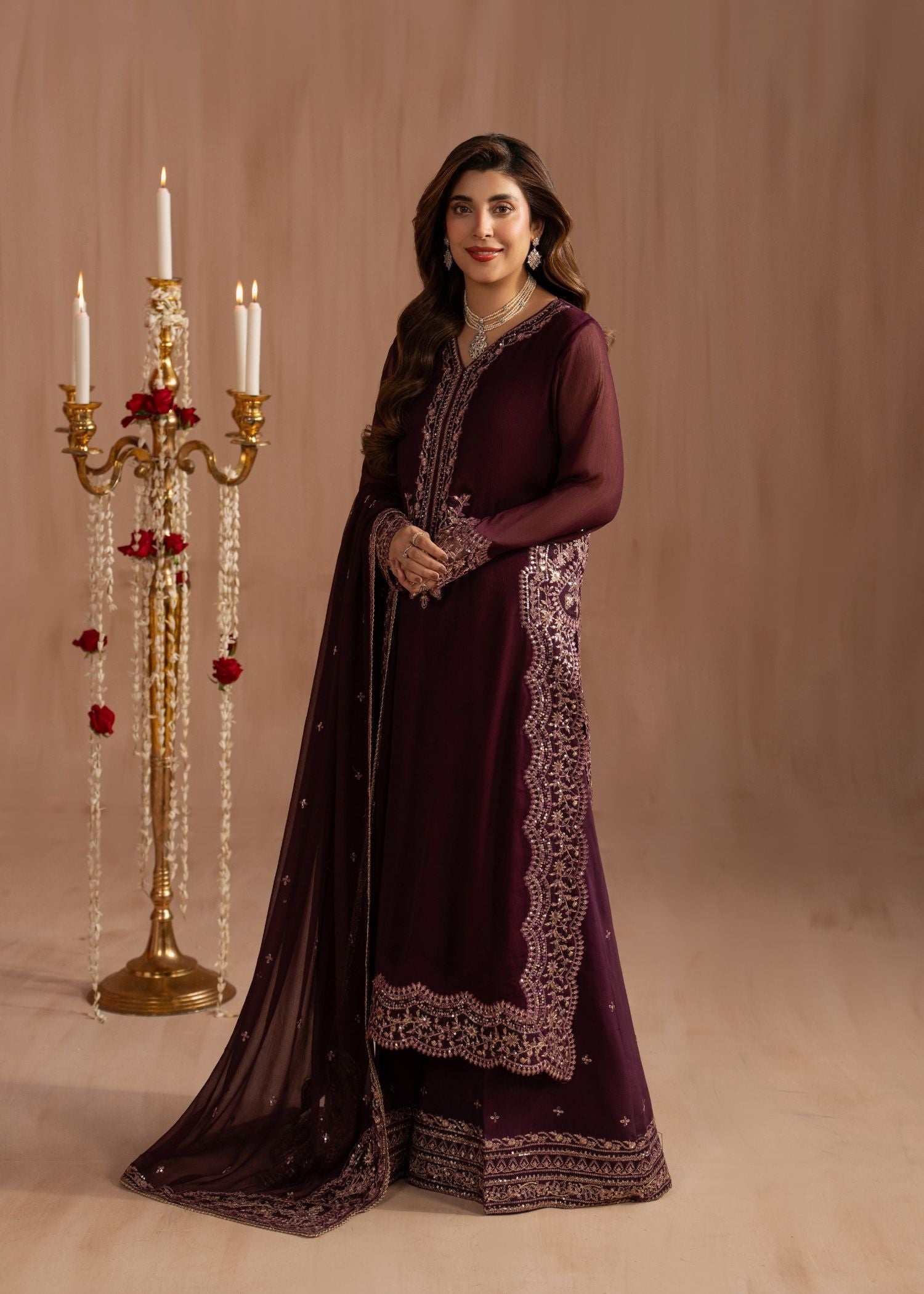 bemberg crinkle chiffon Kurta Set in Royal amethyst
