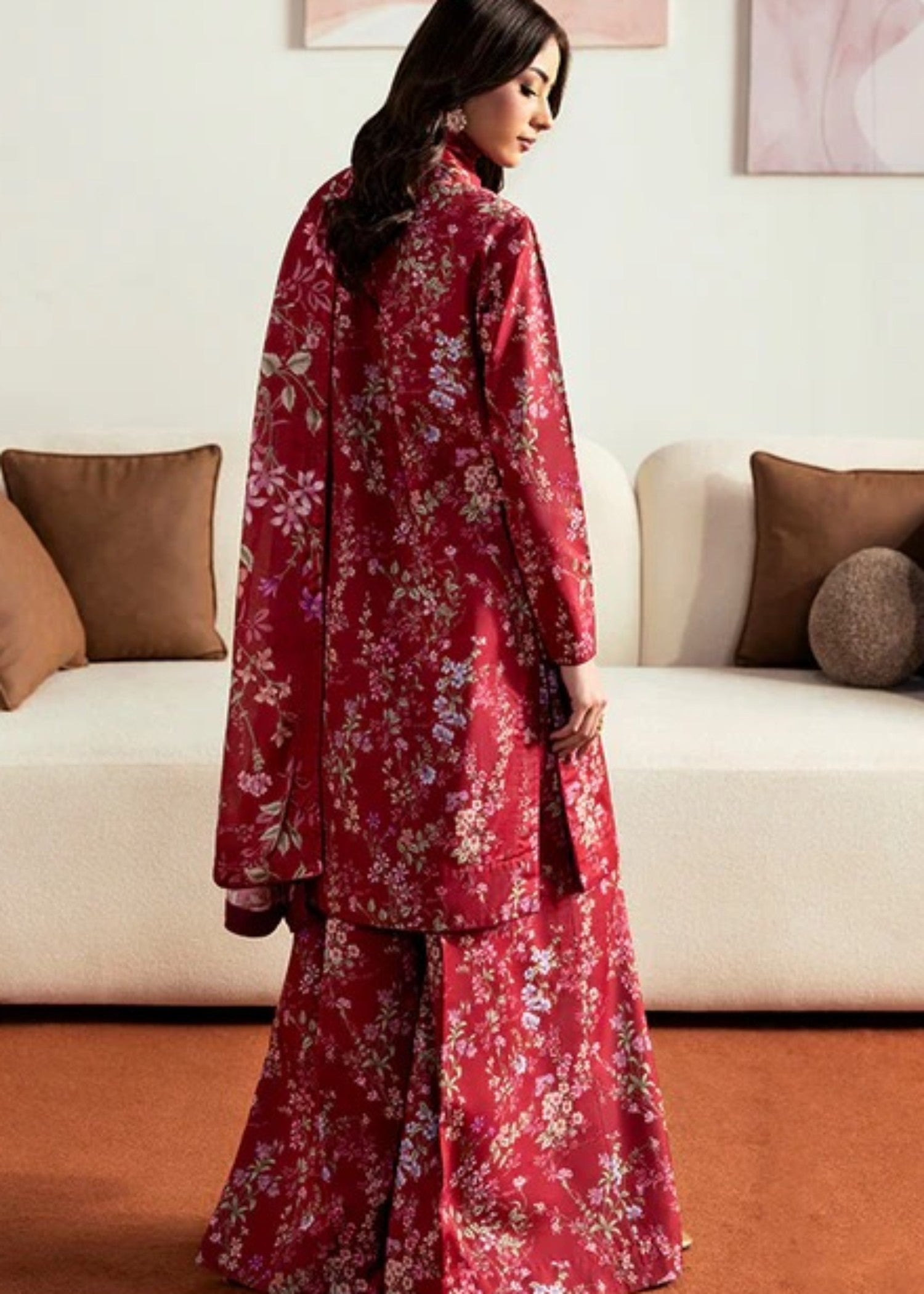 poly lawn Sharara in Red
