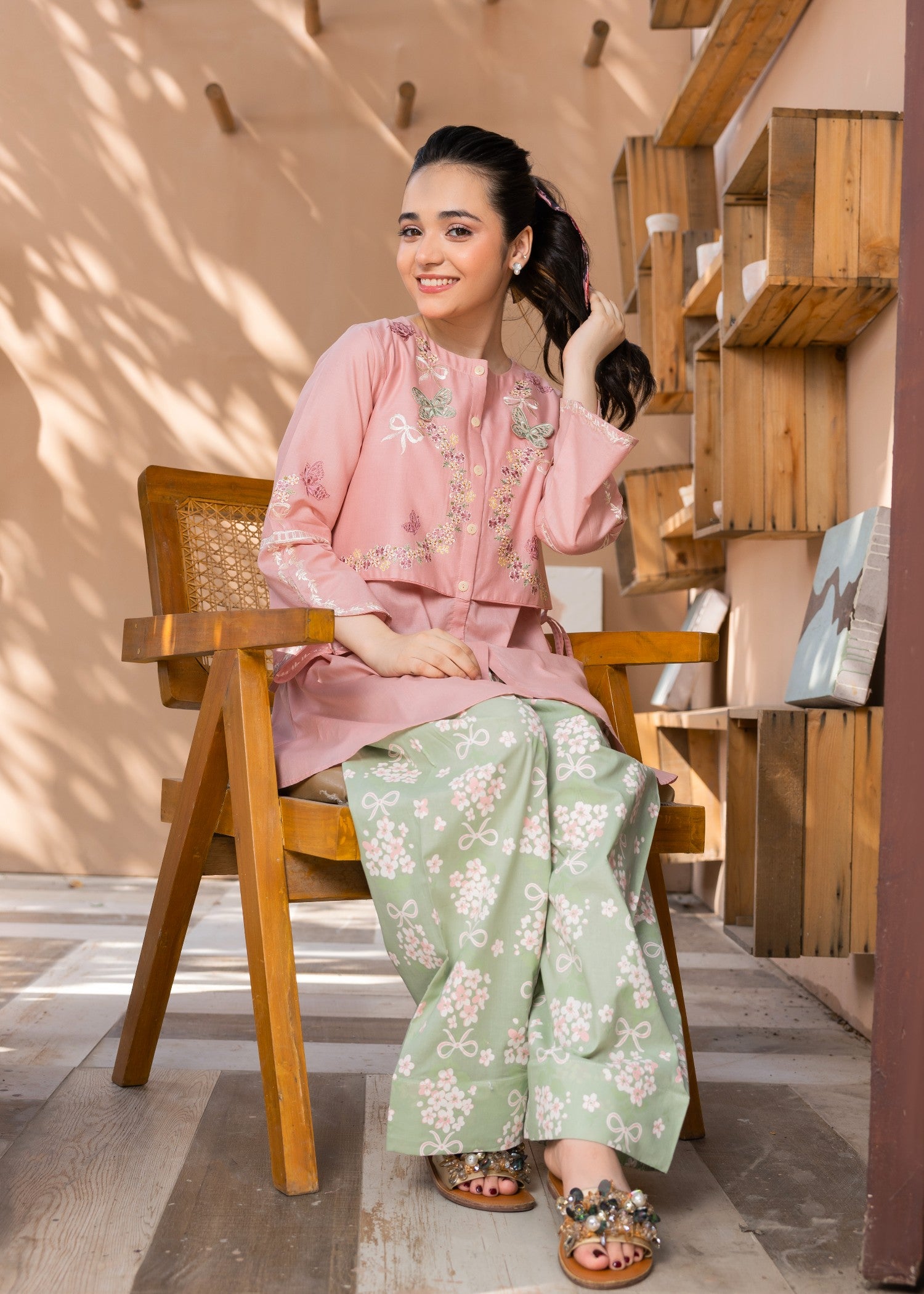 lawn cotton Short Frock in Baby pink