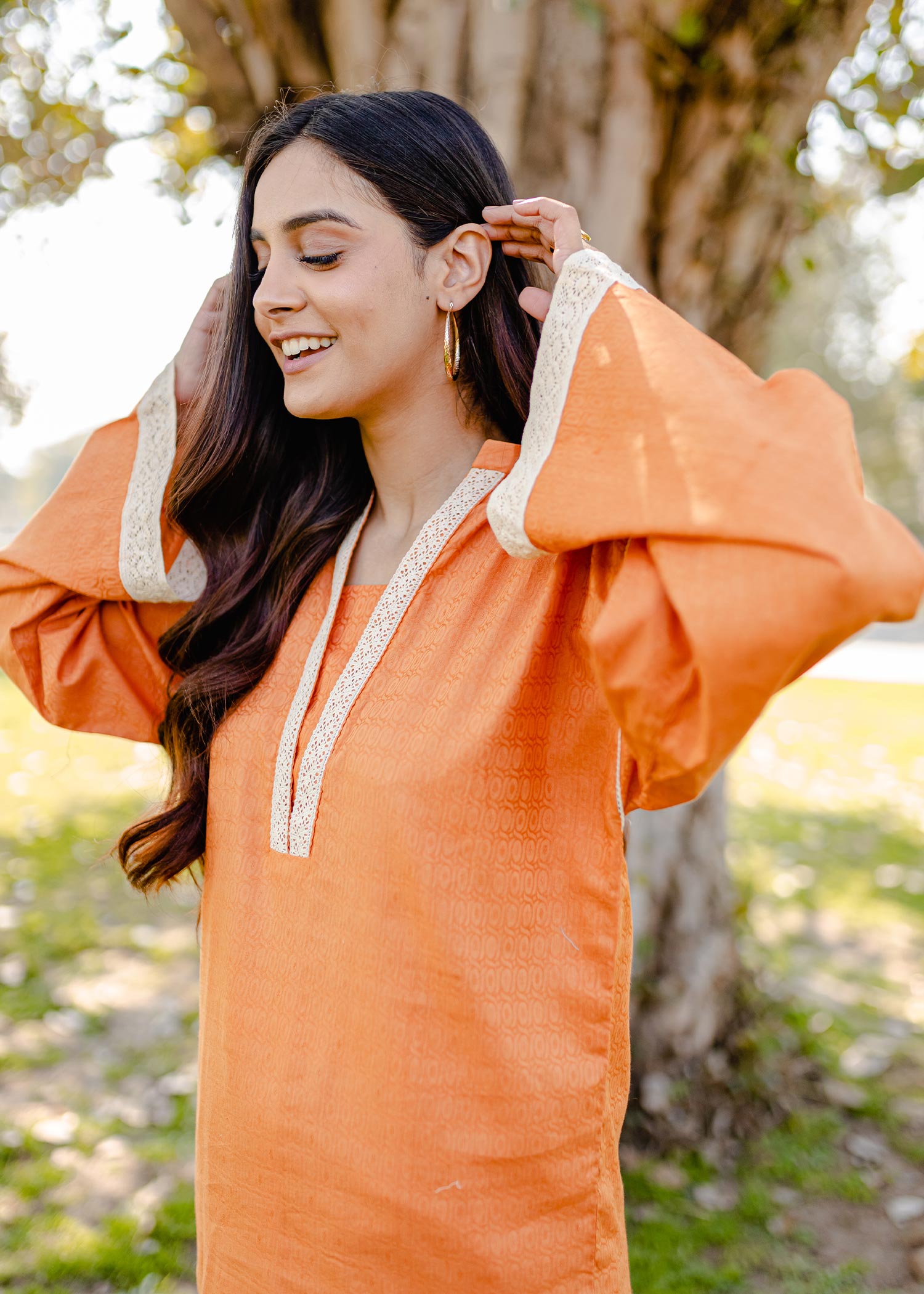 cotton dobby Kurti in Rust orange
